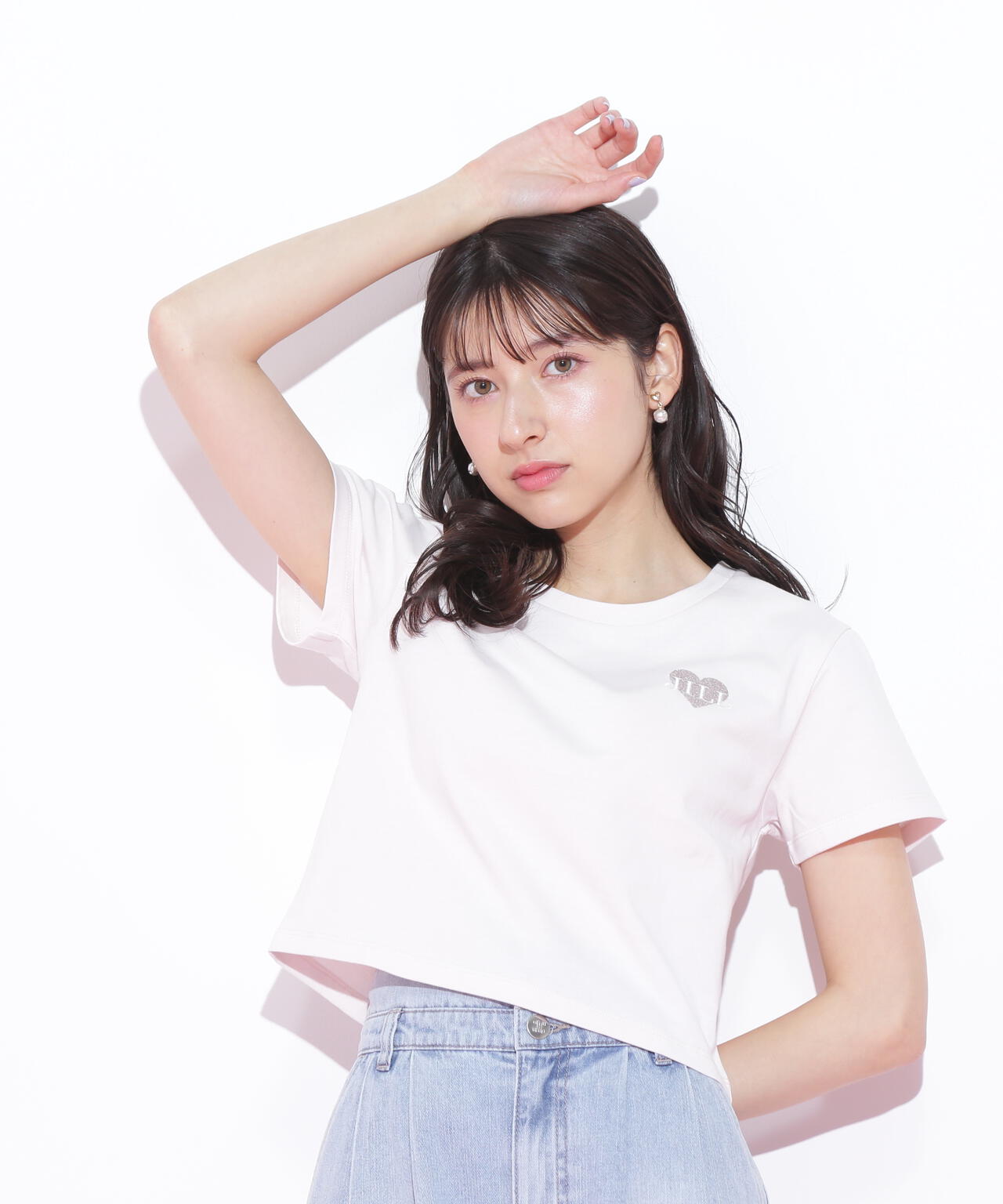 クロップドハート刺繍Tシャツ