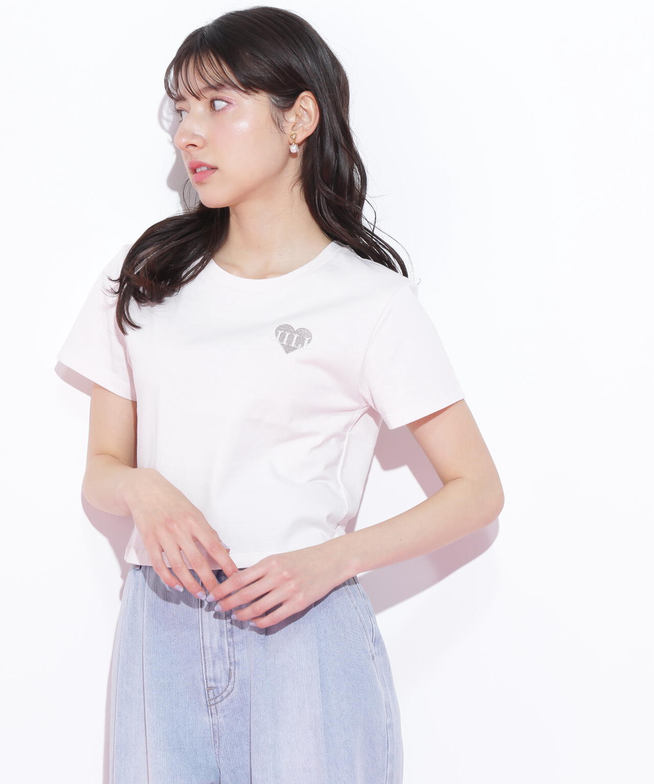 クロップドハート刺繍Tシャツ
