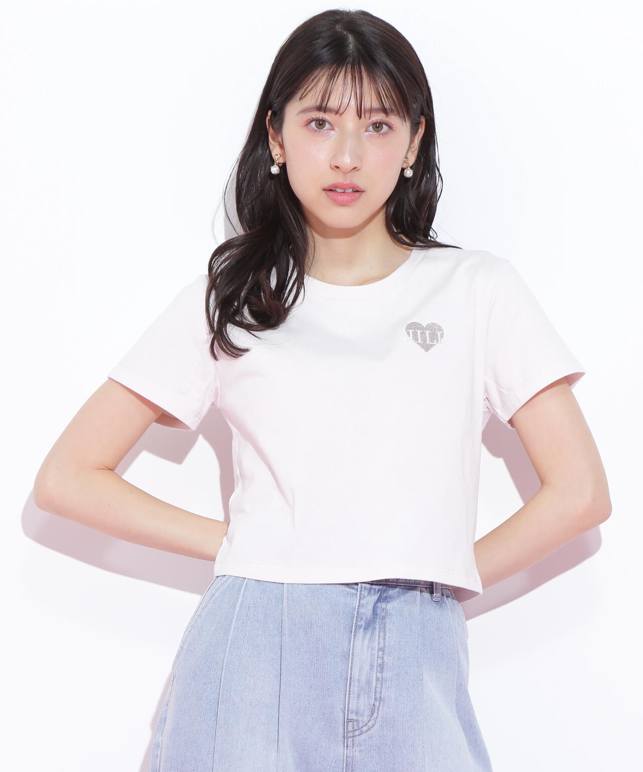 クロップドハート刺繍Tシャツ