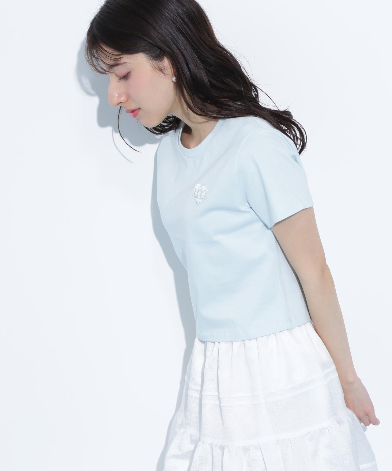 クロップドハート刺繍Tシャツ