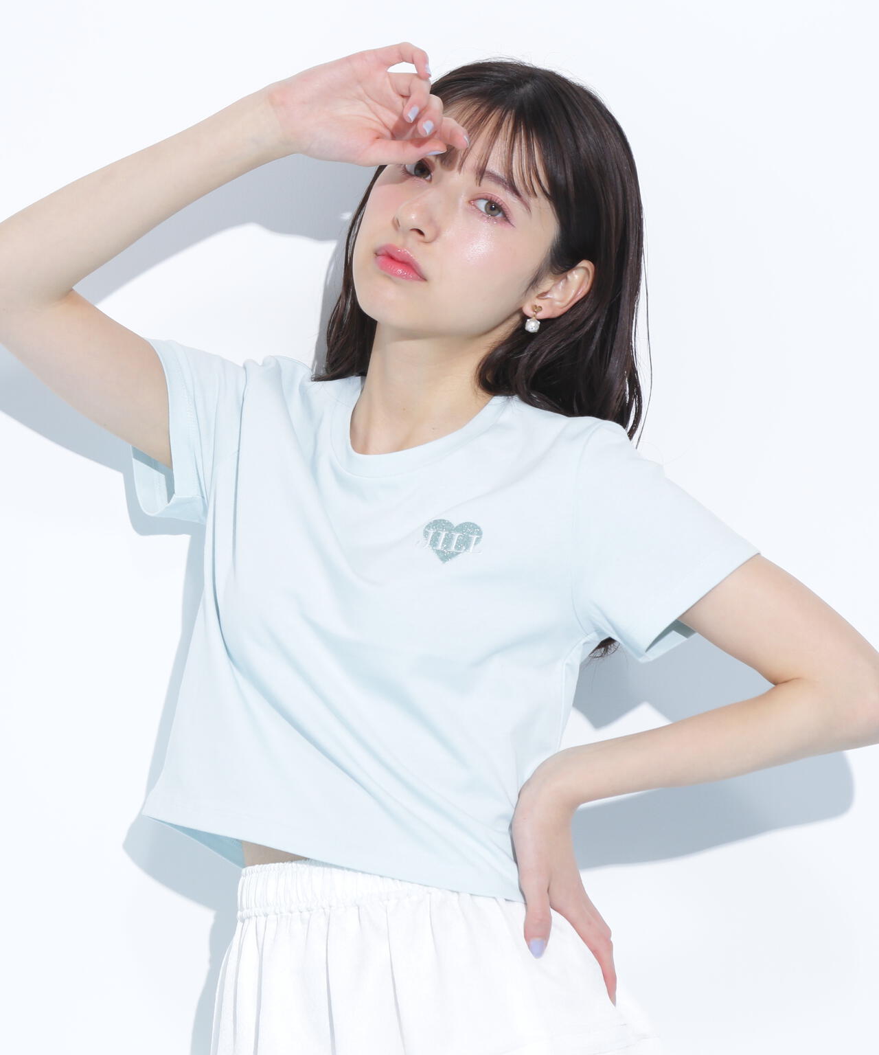 クロップドハート刺繍Tシャツ