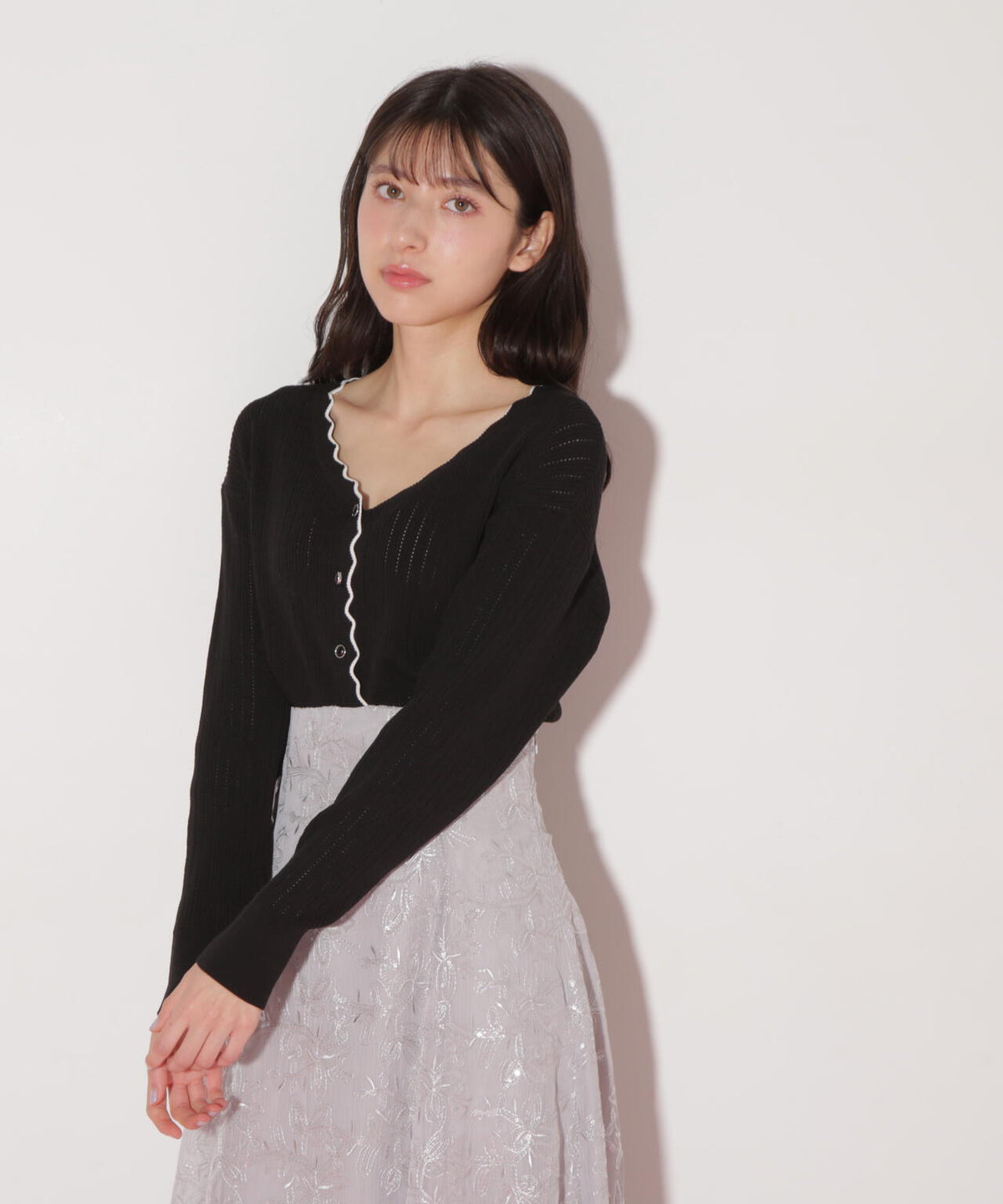 アイレットリブスカラップカーディガン