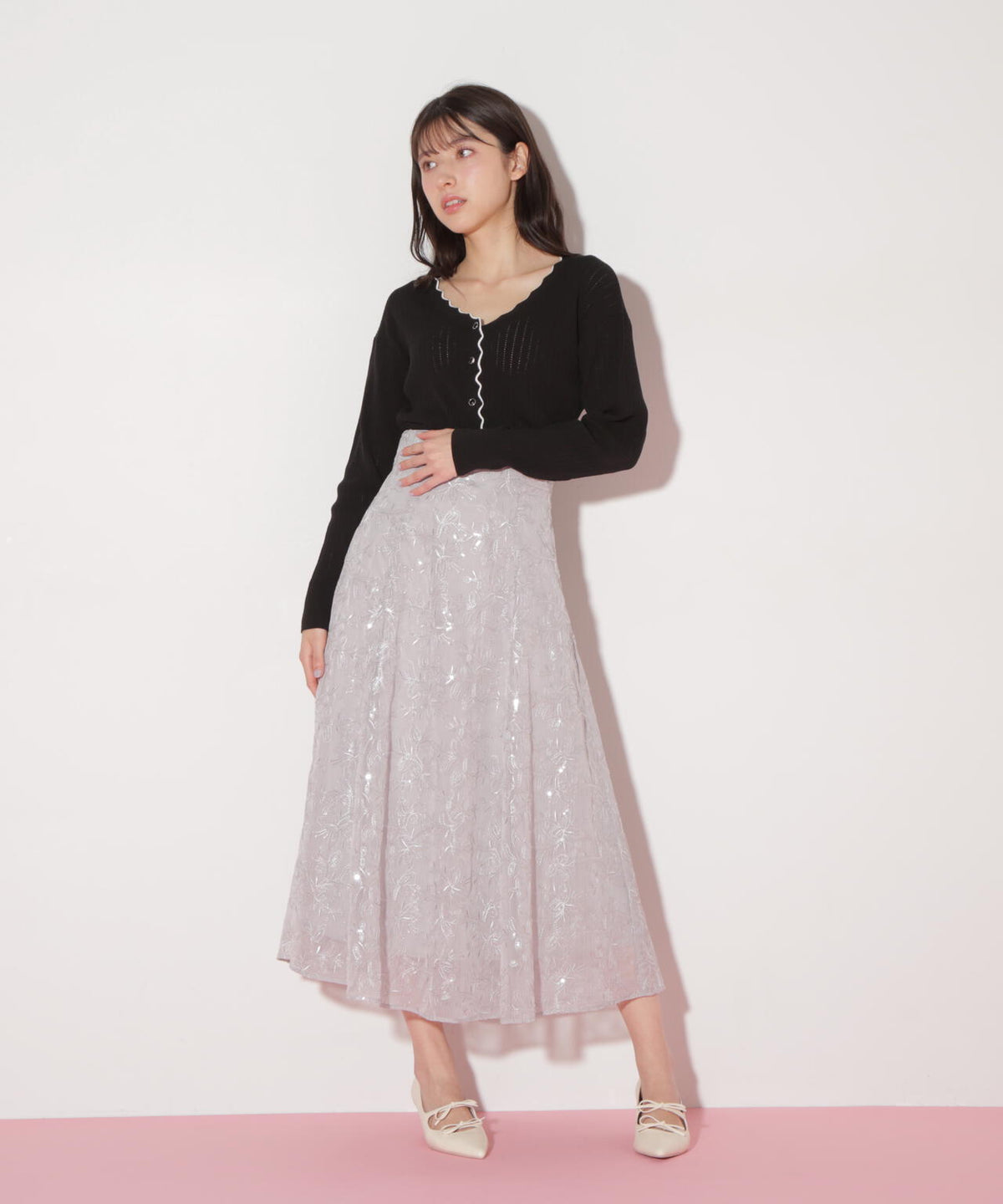 アイレットリブスカラップカーディガン