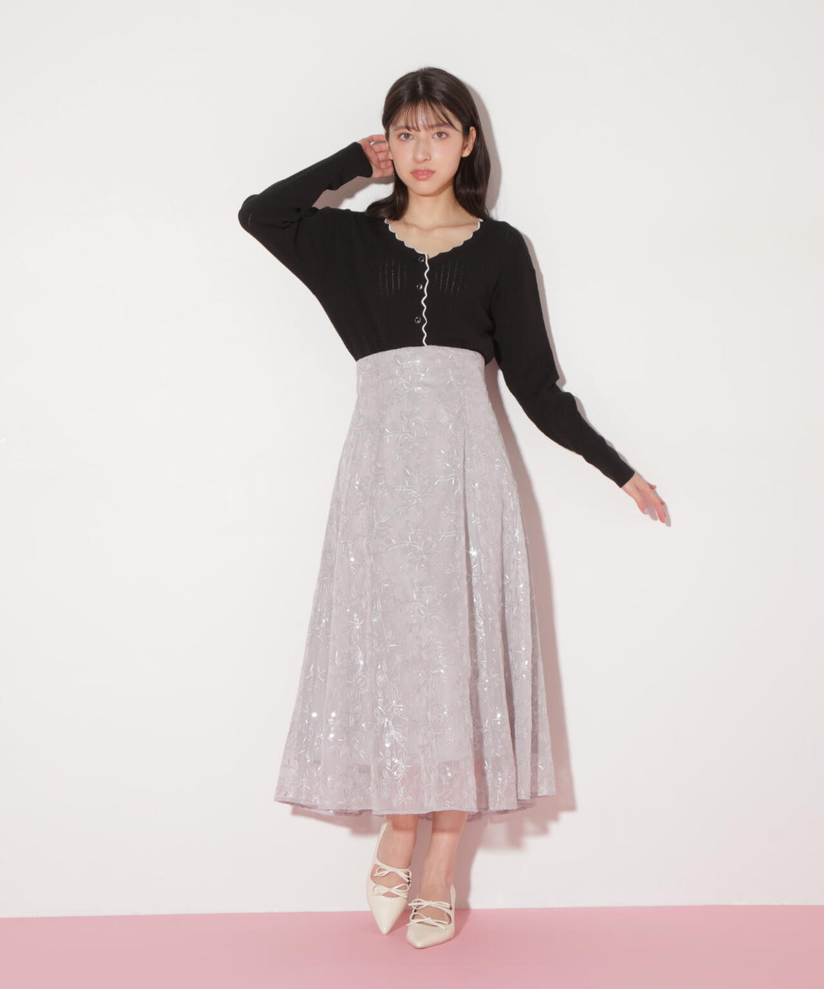 アイレットリブスカラップカーディガン
