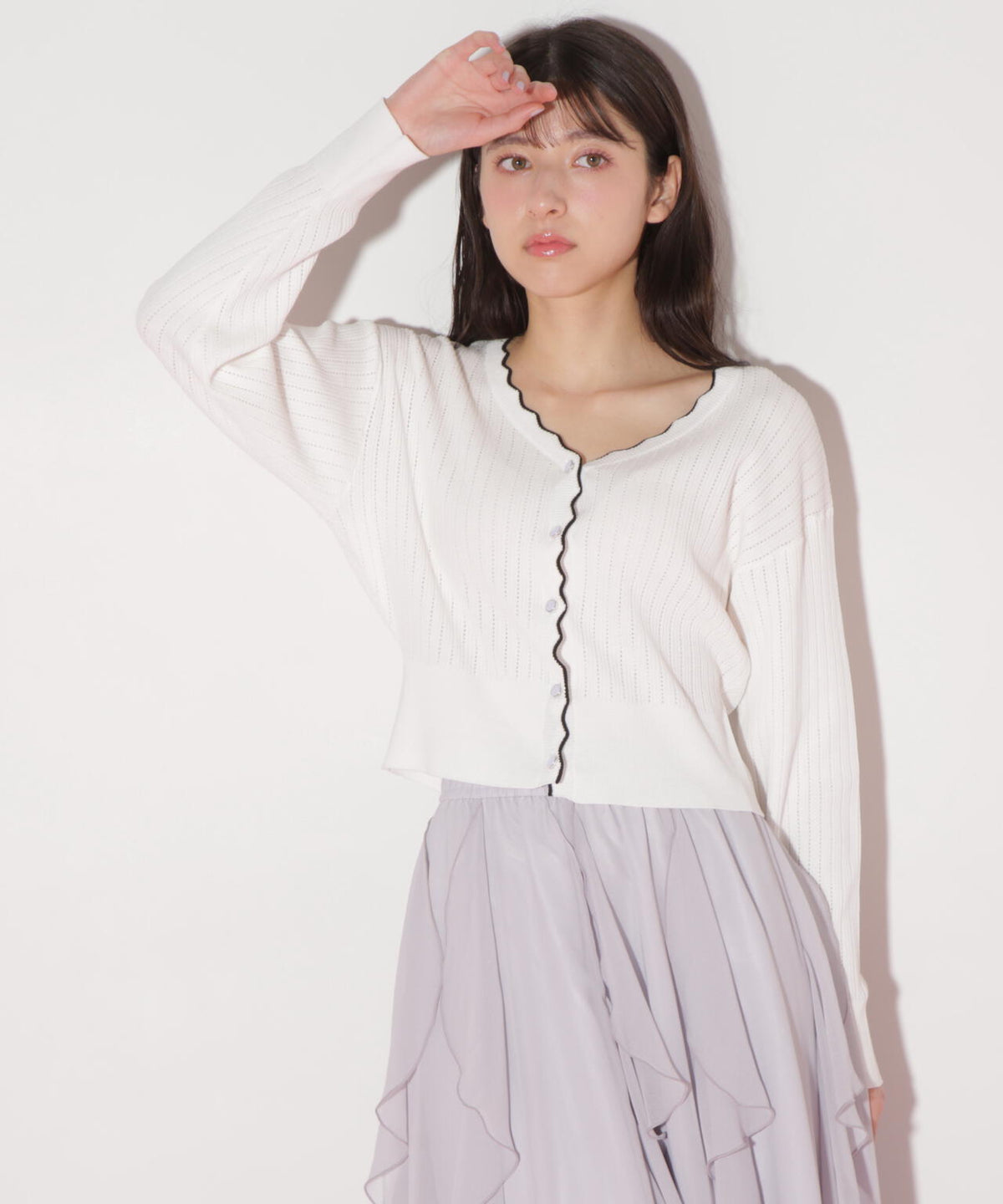 アイレットリブスカラップカーディガン