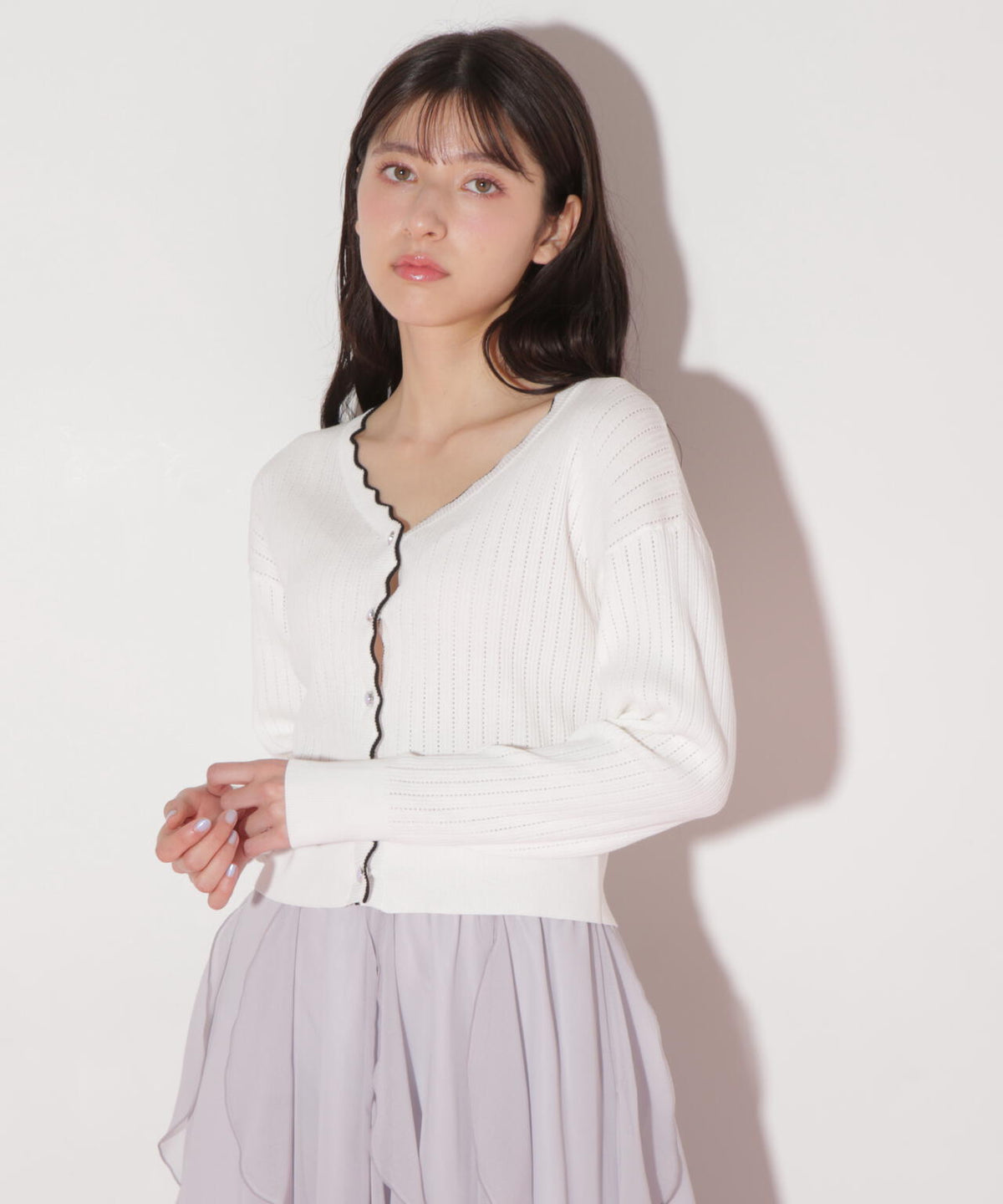アイレットリブスカラップカーディガン