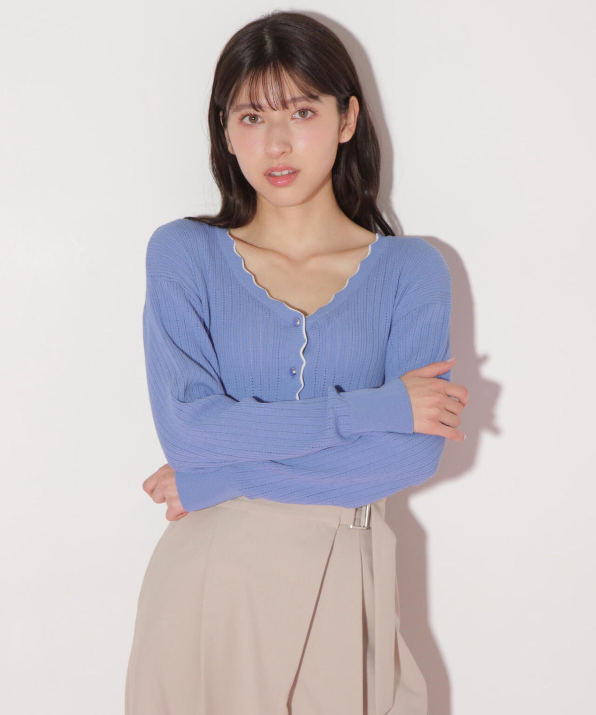 アイレットリブスカラップカーディガン