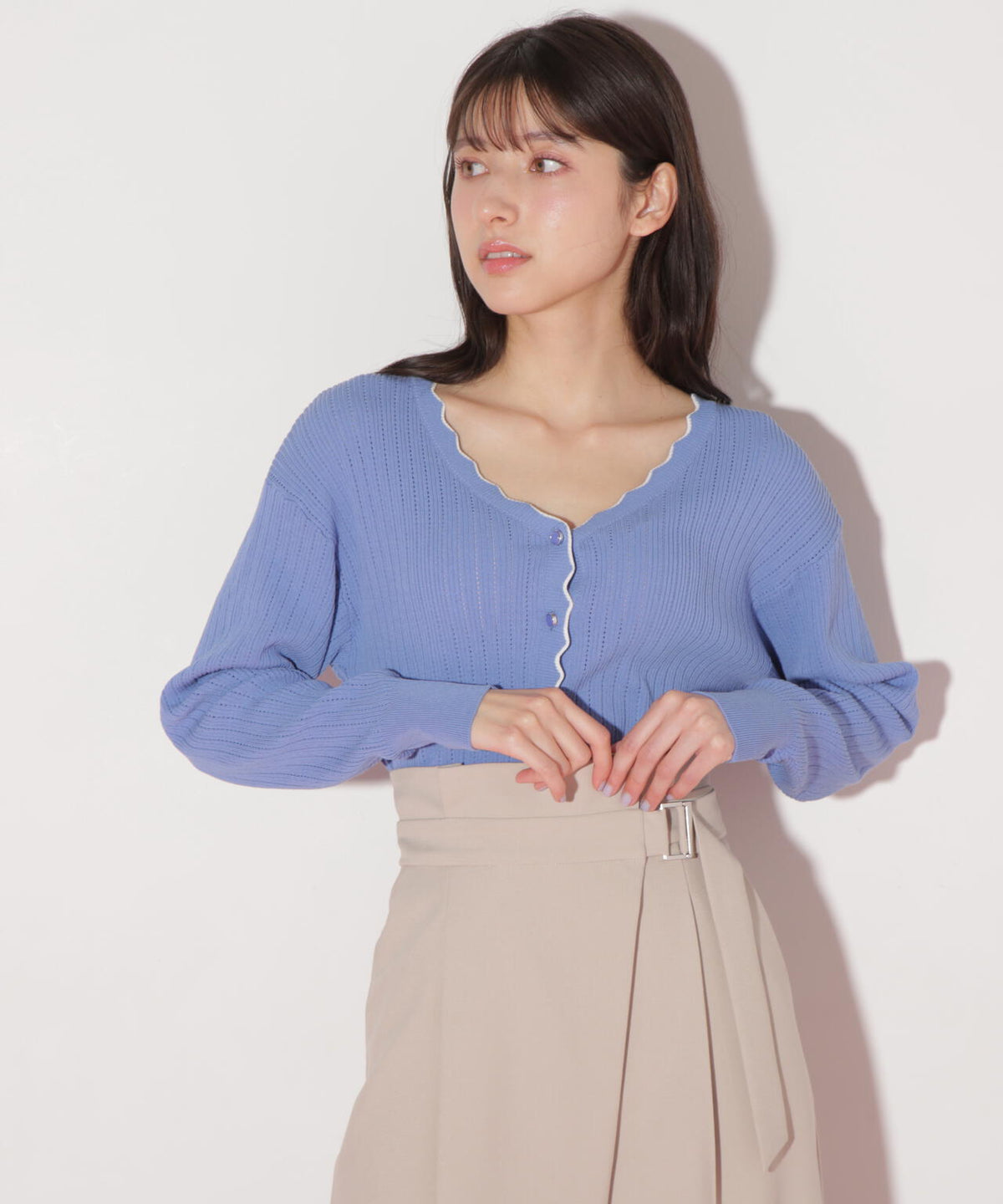 アイレットリブスカラップカーディガン