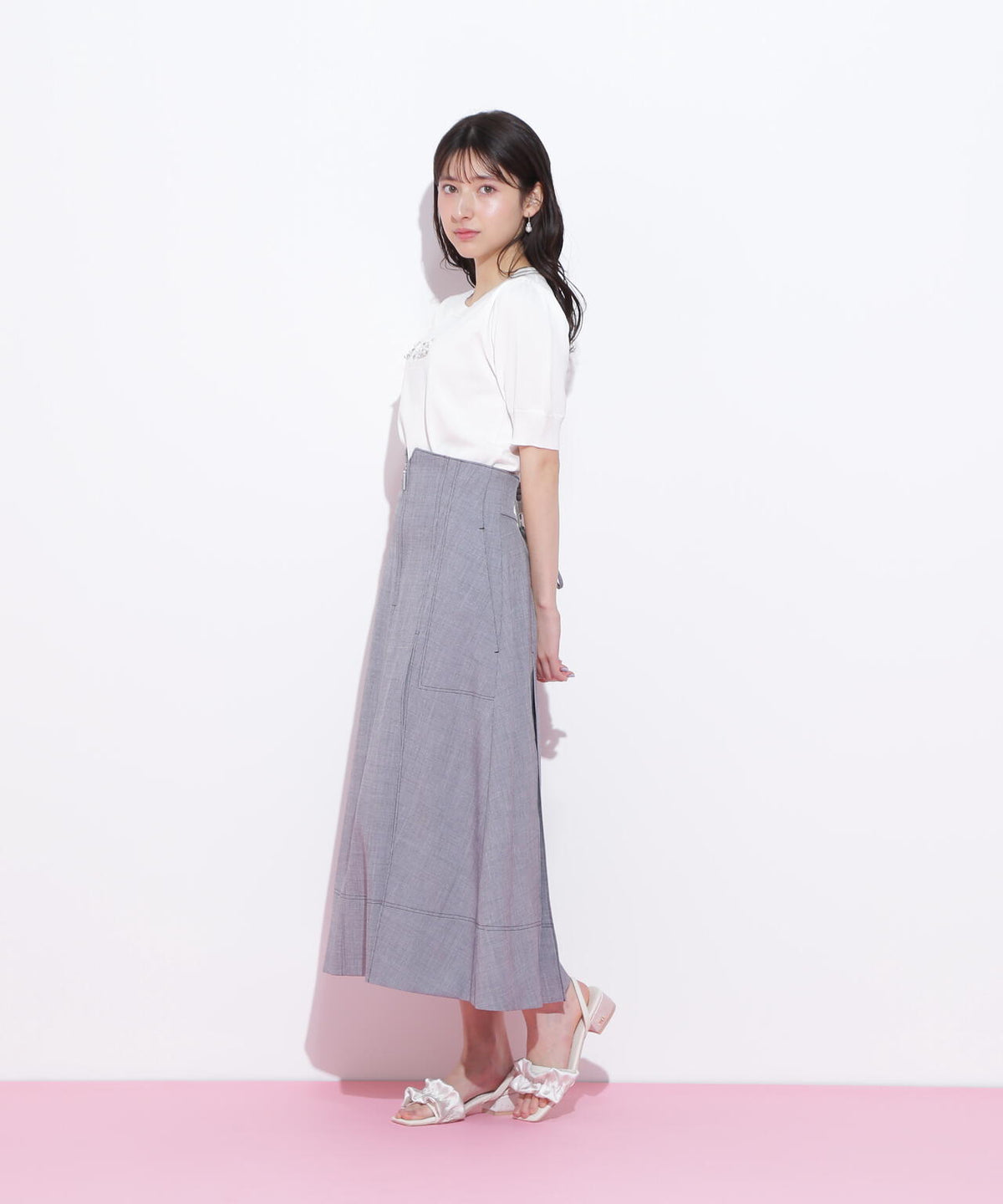 パールミニロゴパフスリーブニットトップス