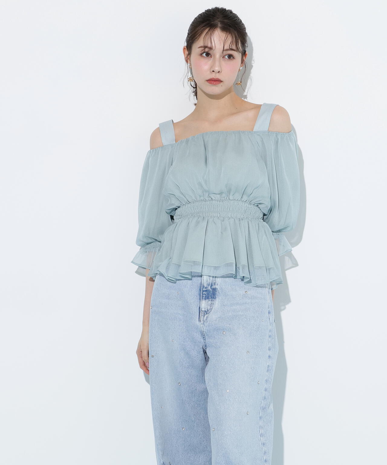 楊柳オフショルパフブラウス