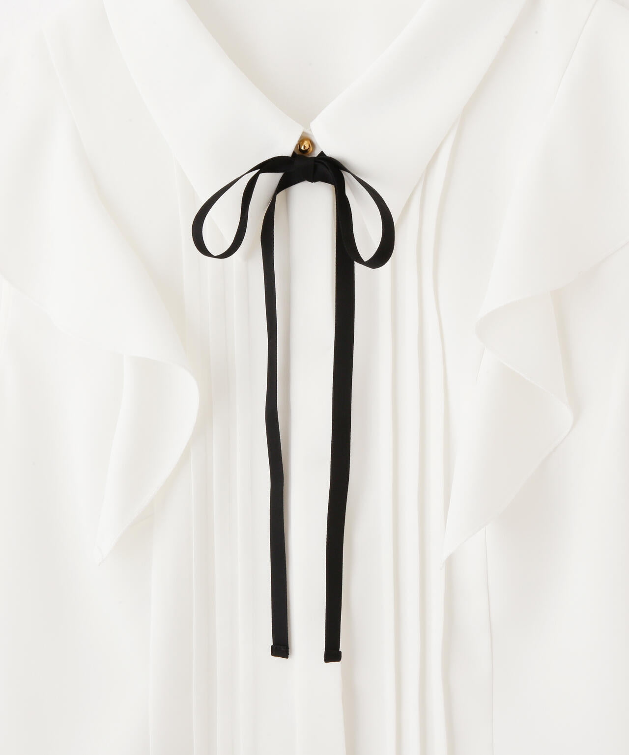 リボン付きピンタックノースリーブブラウス