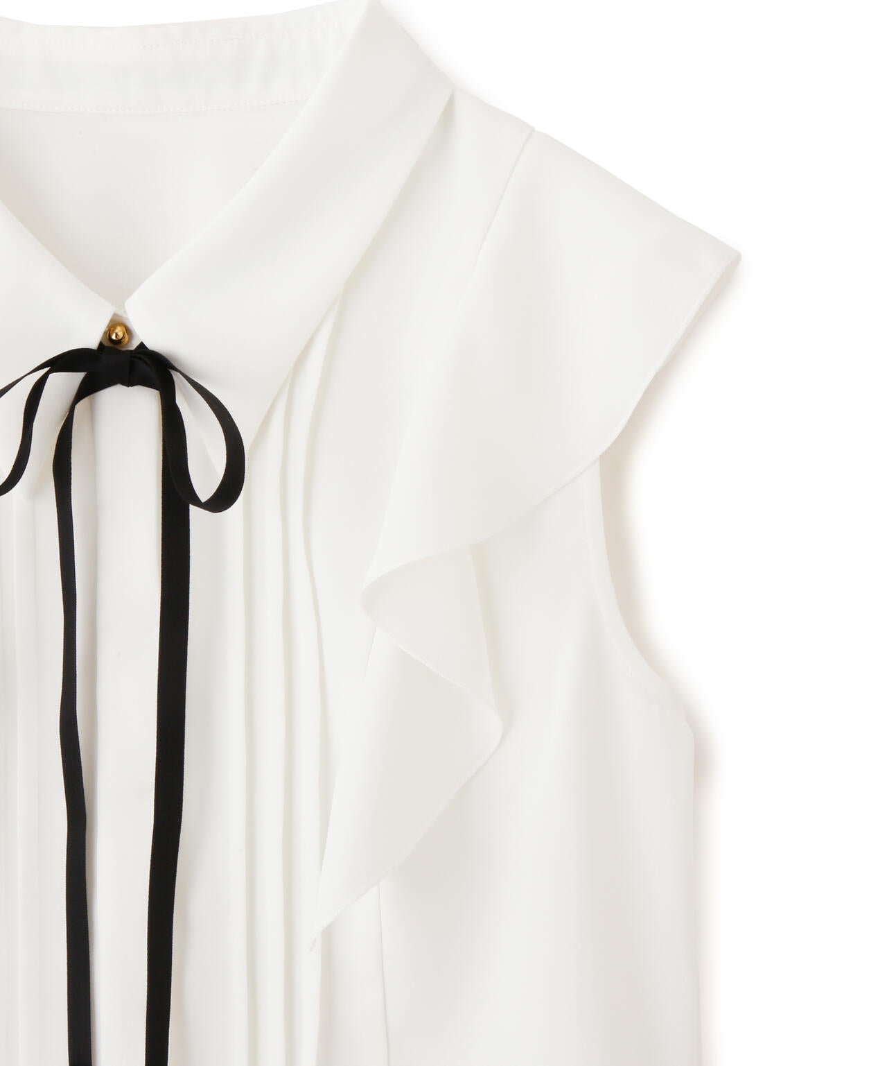 リボン付きピンタックノースリーブブラウス