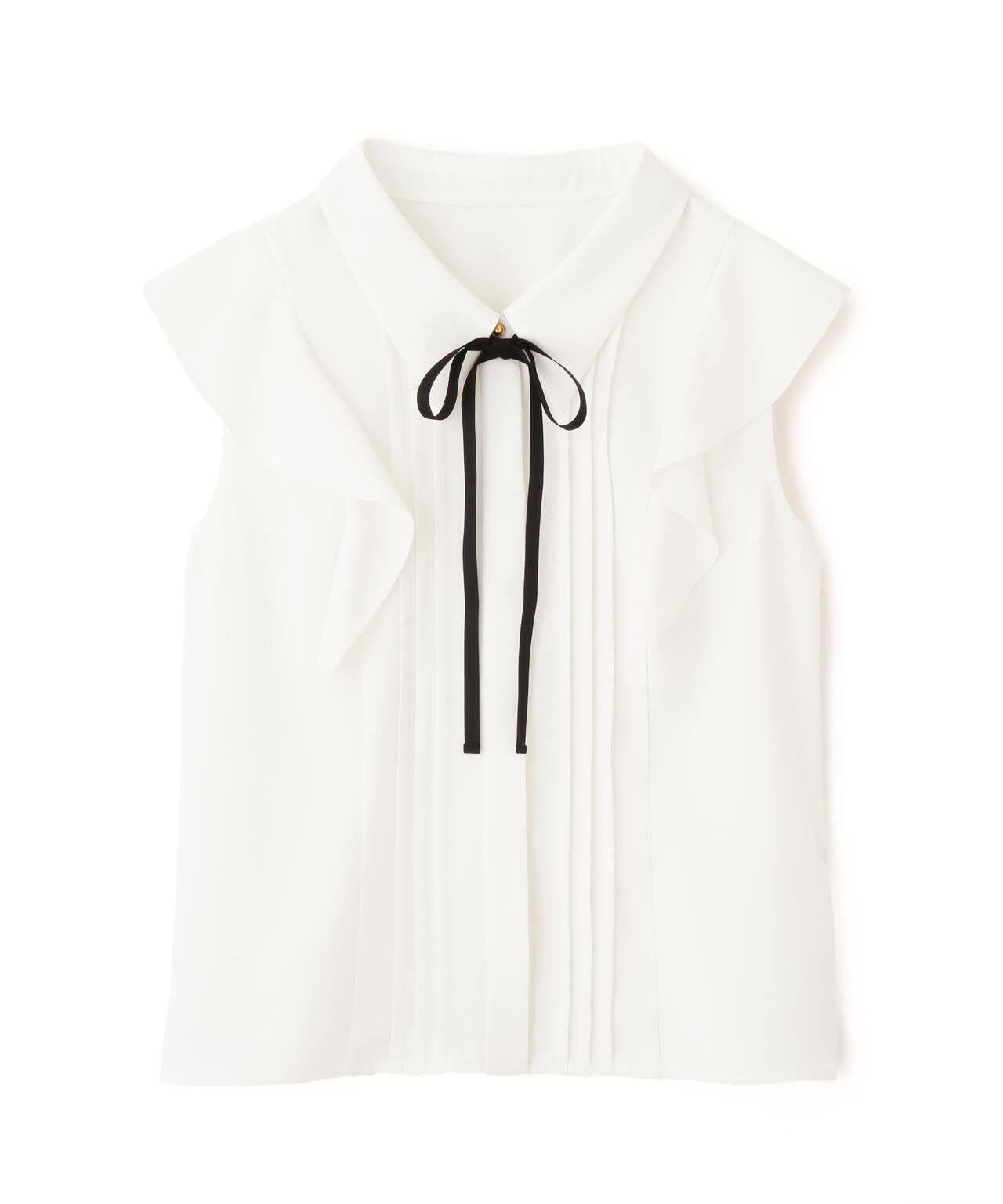 リボン付きピンタックノースリーブブラウス