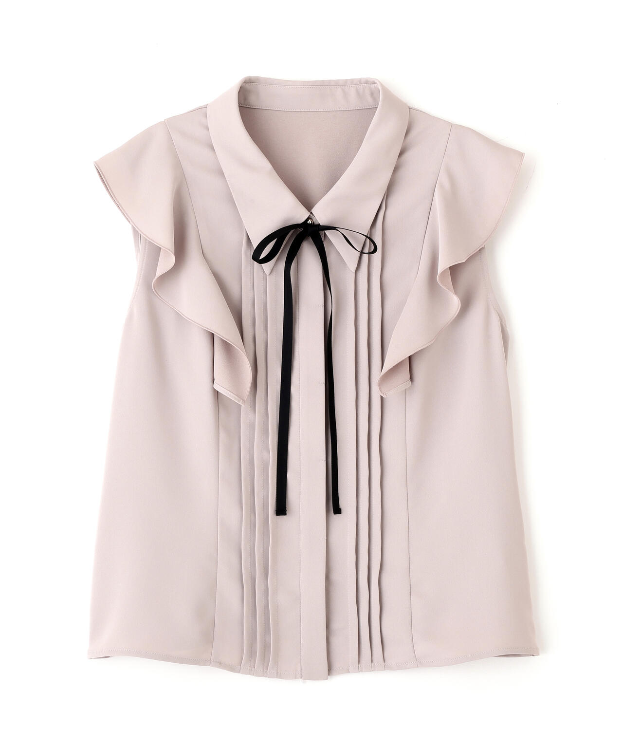 リボン付きピンタックノースリーブブラウス