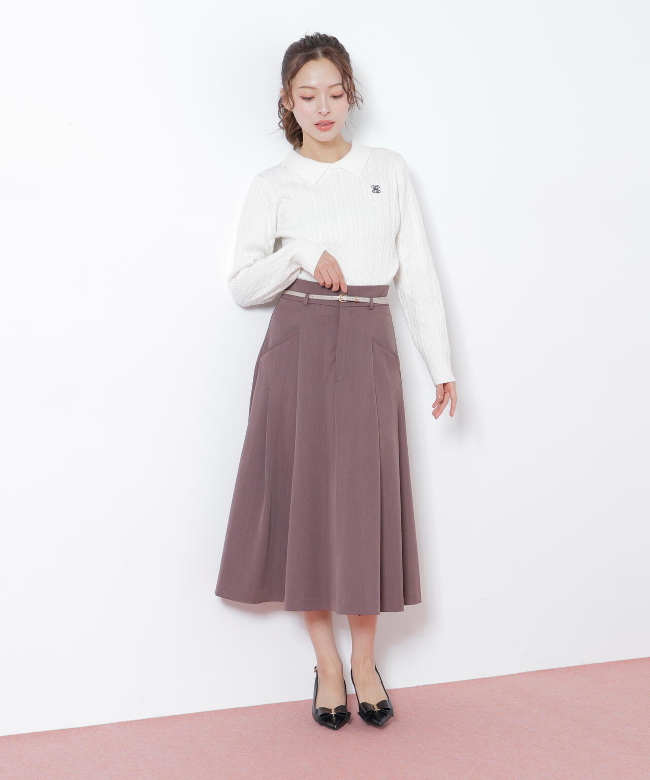 ベルト付タックフレアスカート