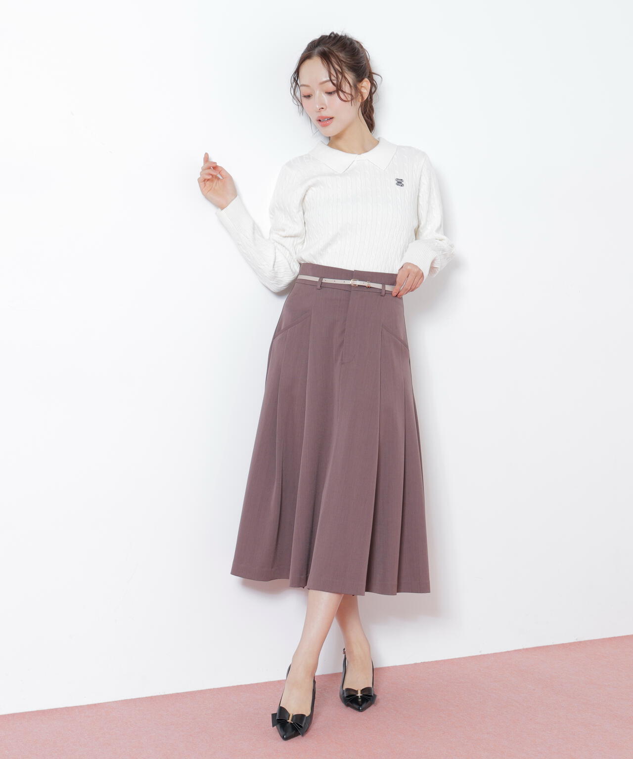 ベルト付タックフレアスカート