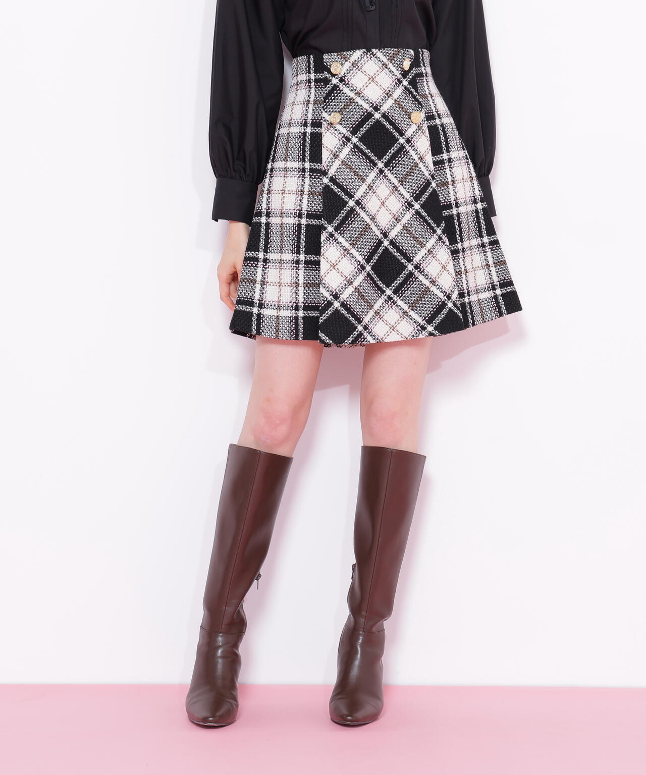 ループヤーンチェックミニスカート
