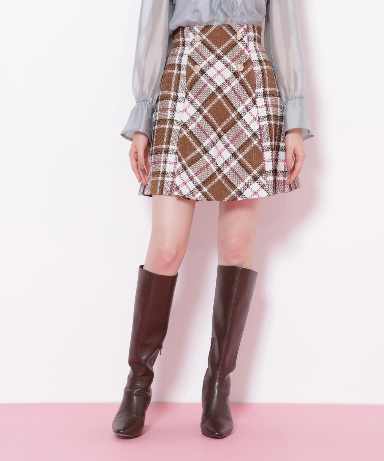 ループヤーンチェックミニスカート