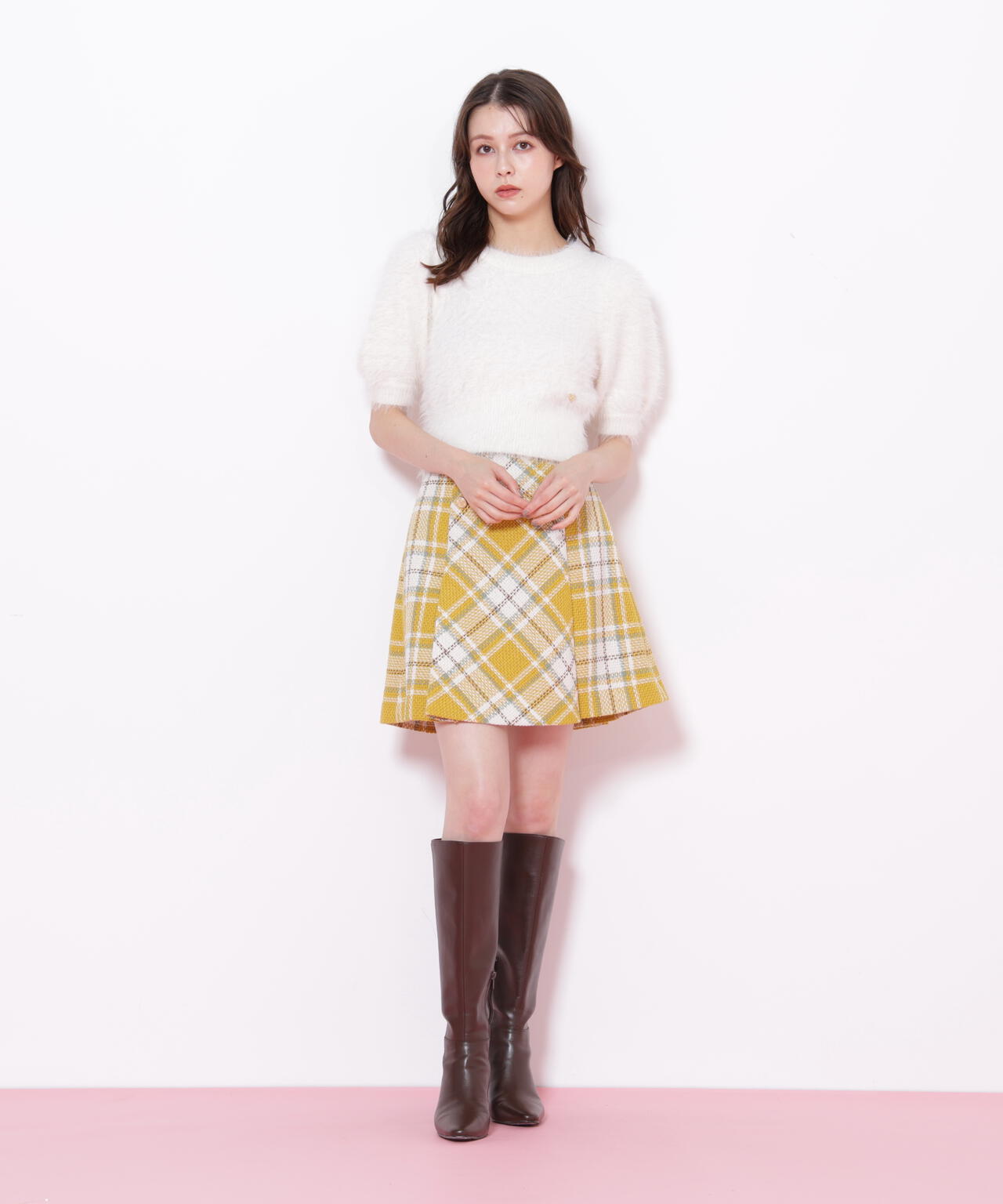 ループヤーンチェックミニスカート