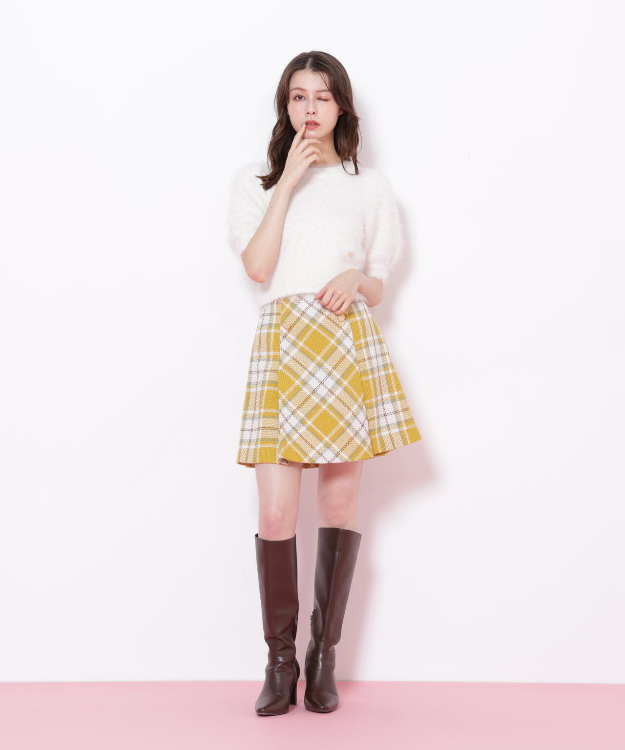 ループヤーンチェックミニスカート