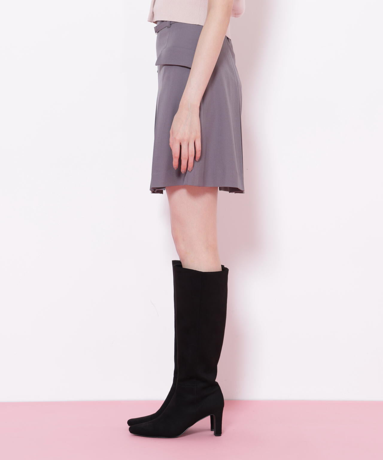 <セットアップ対応>ベルト付ベーシックツイルミニスカート