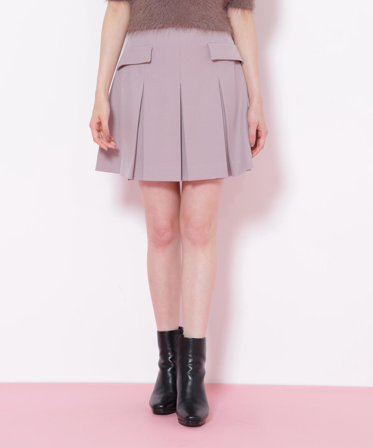 <セットアップ対応>ベルト付ベーシックツイルミニスカート