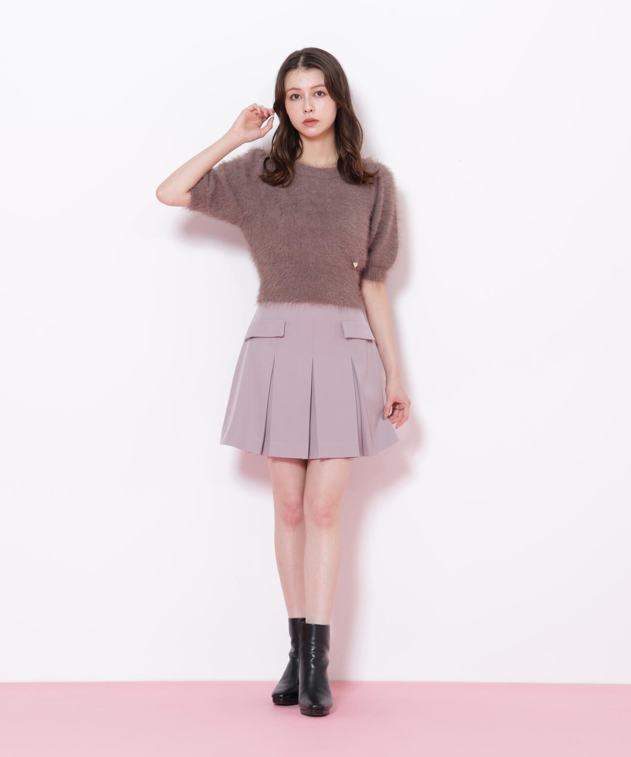 <セットアップ対応>ベルト付ベーシックツイルミニスカート