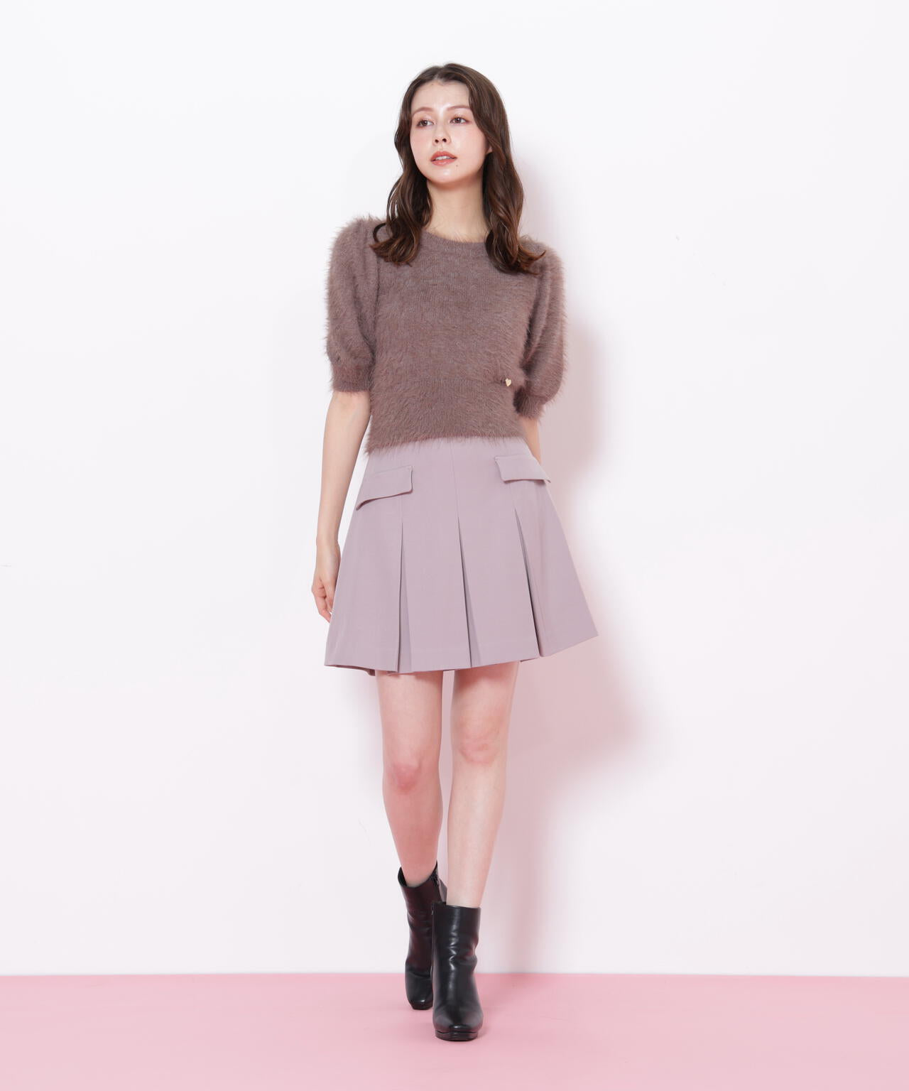 <セットアップ対応>ベルト付ベーシックツイルミニスカート