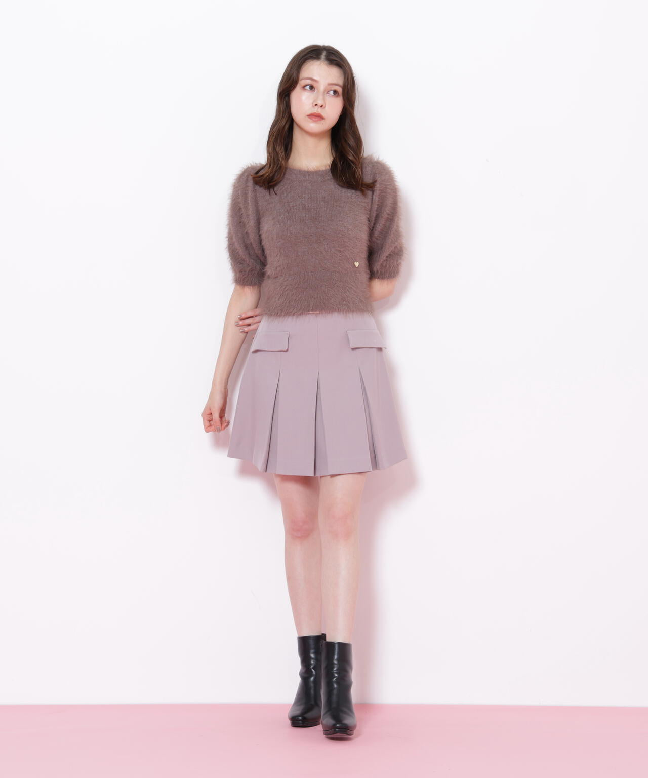 <セットアップ対応>ベルト付ベーシックツイルミニスカート