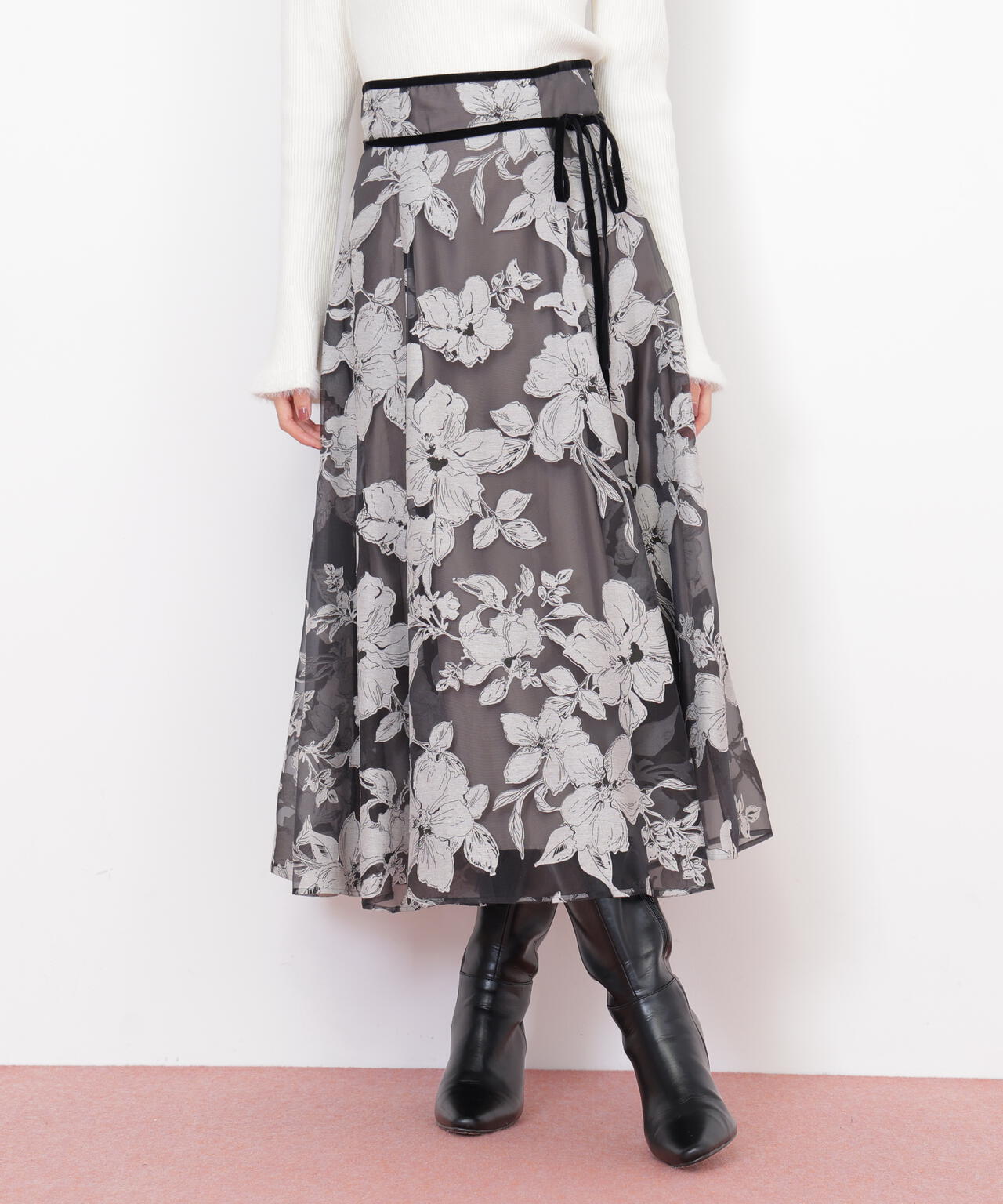 ベロアリボンオパールフラワースカート