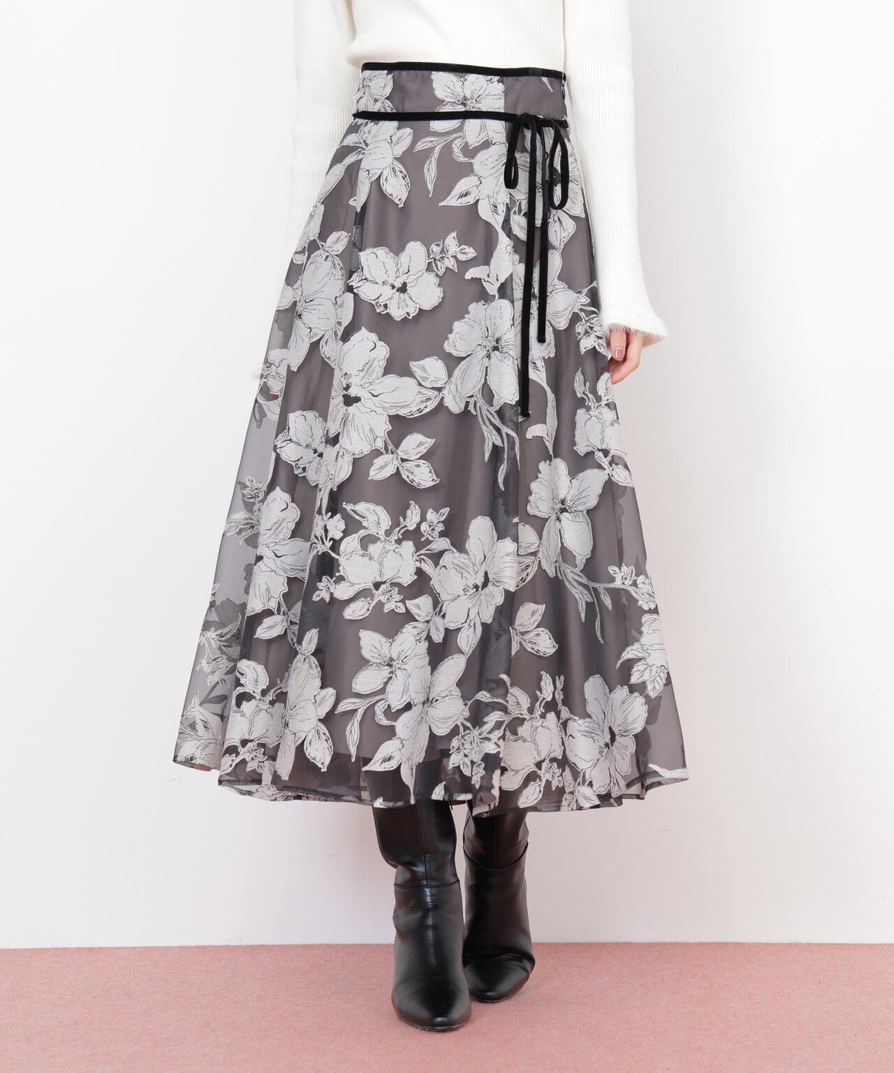 ベロアリボンオパールフラワースカート