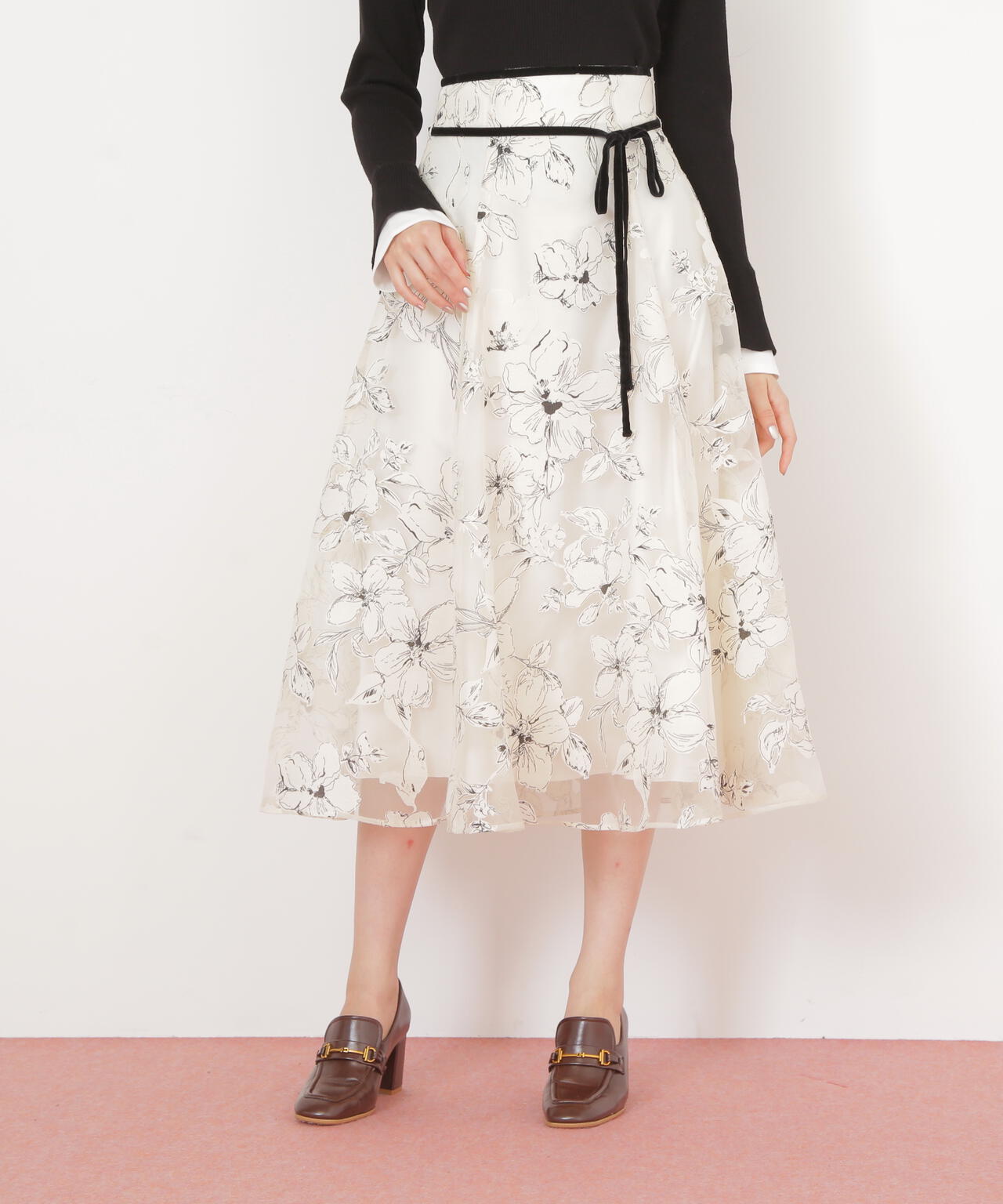 ベロアリボンオパールフラワースカート