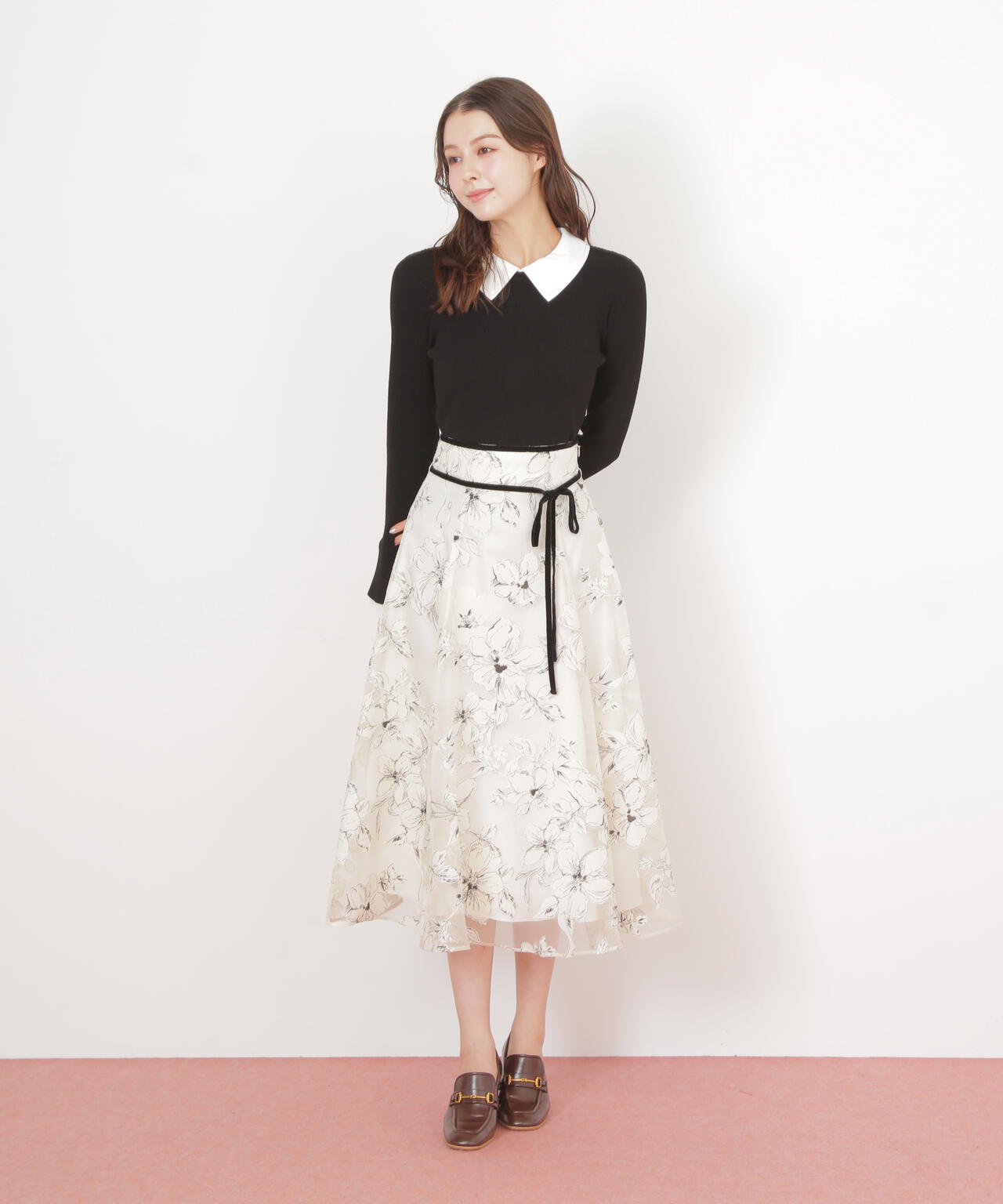 ベロアリボンオパールフラワースカート