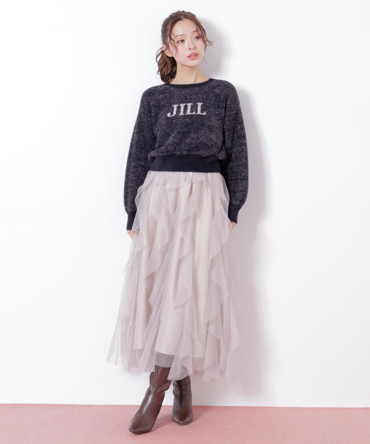 縦ラッフルチュールスカート