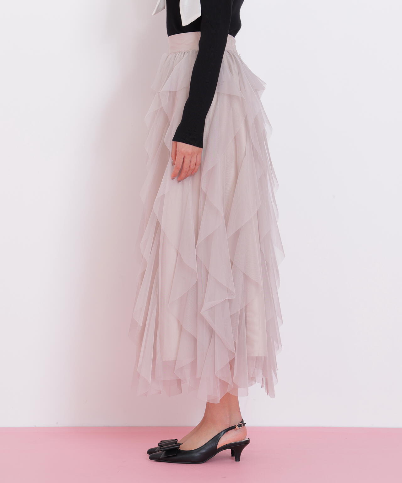 縦ラッフルチュールスカート