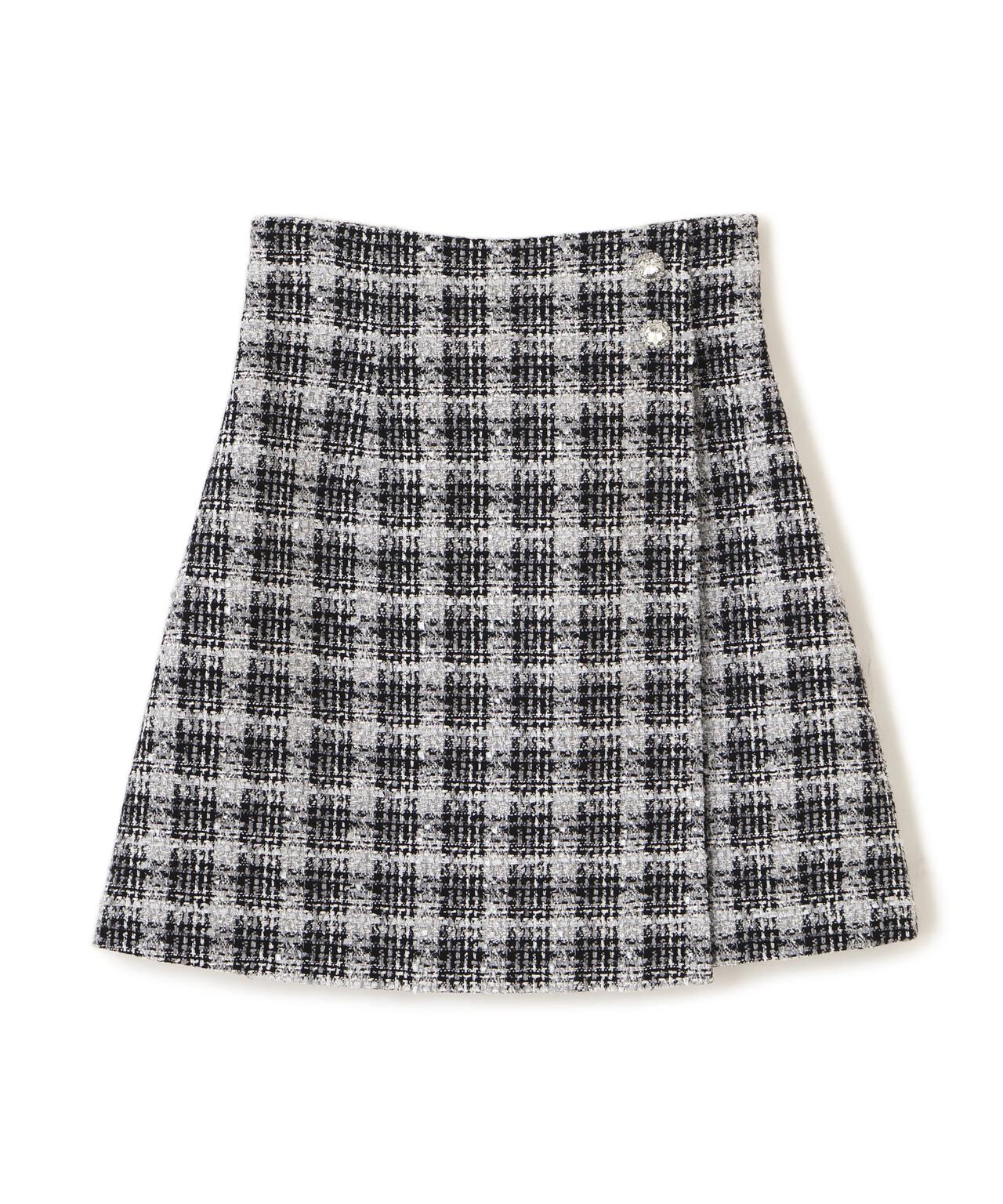 ツィードチェックビジュー釦ミニスカート