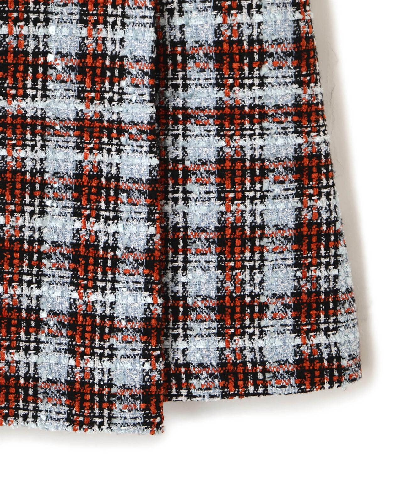 ツィードチェックビジュー釦ミニスカート