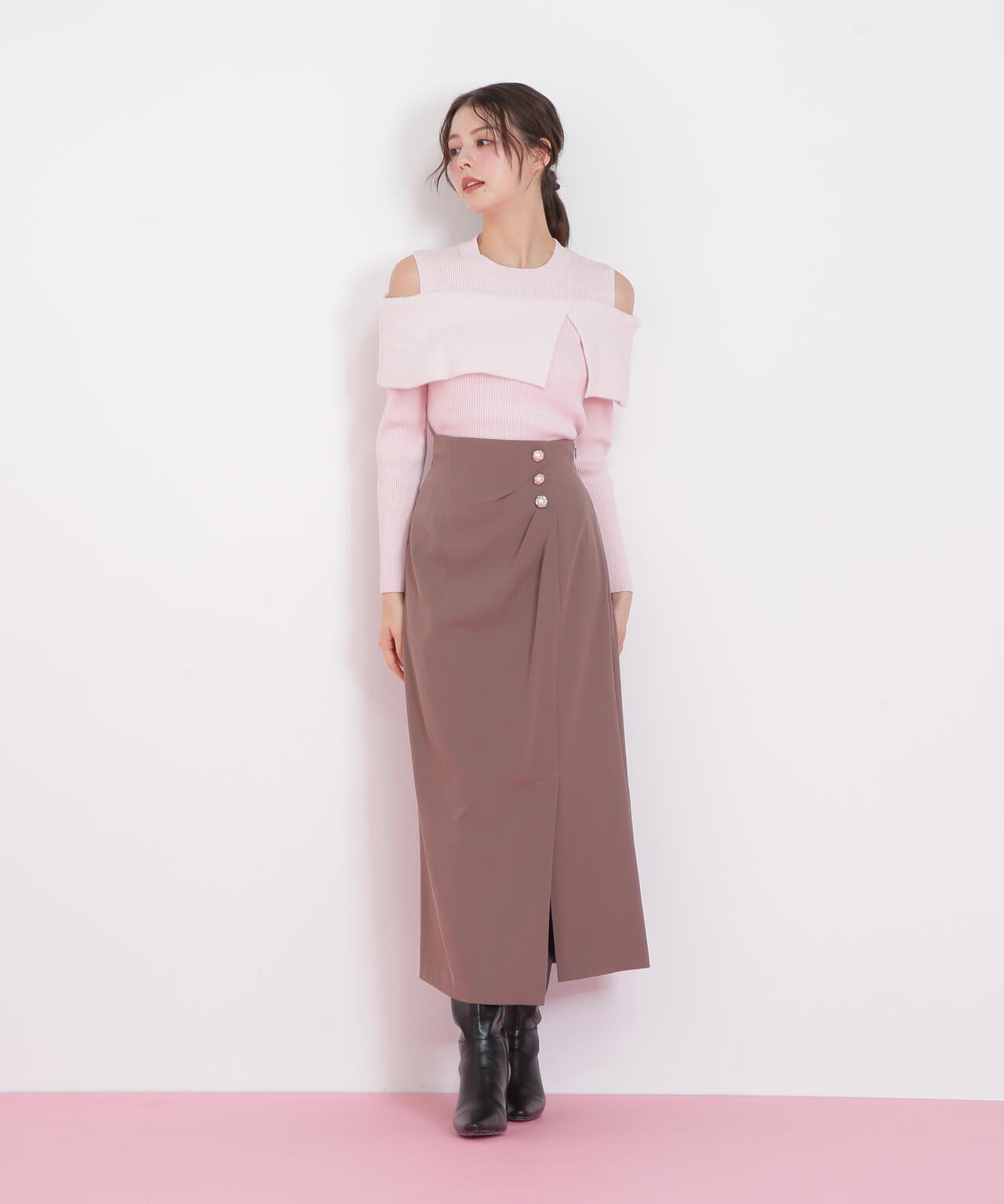 パール釦ラップタイトスカート