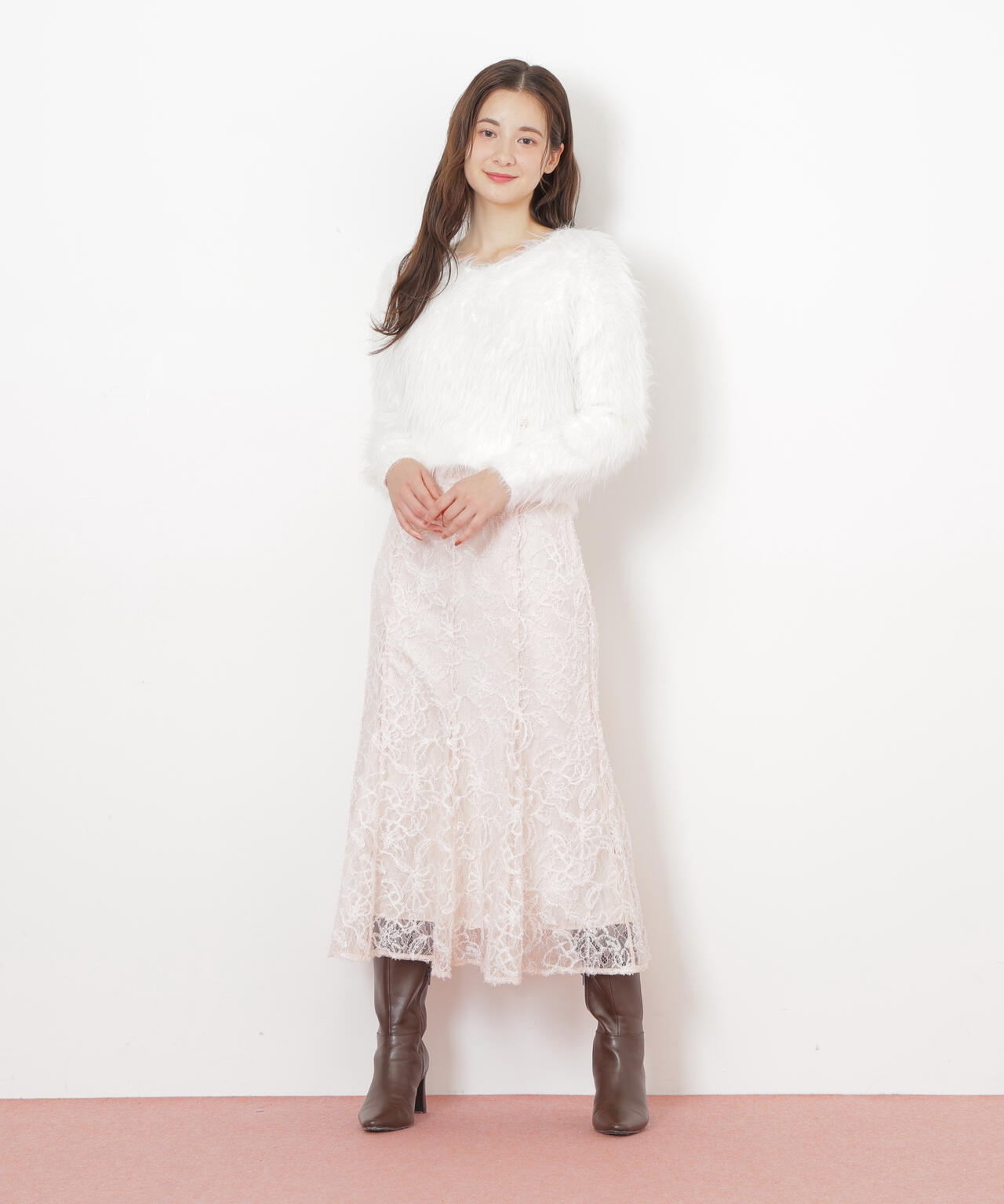 モール刺繍レースマーメイドスカート