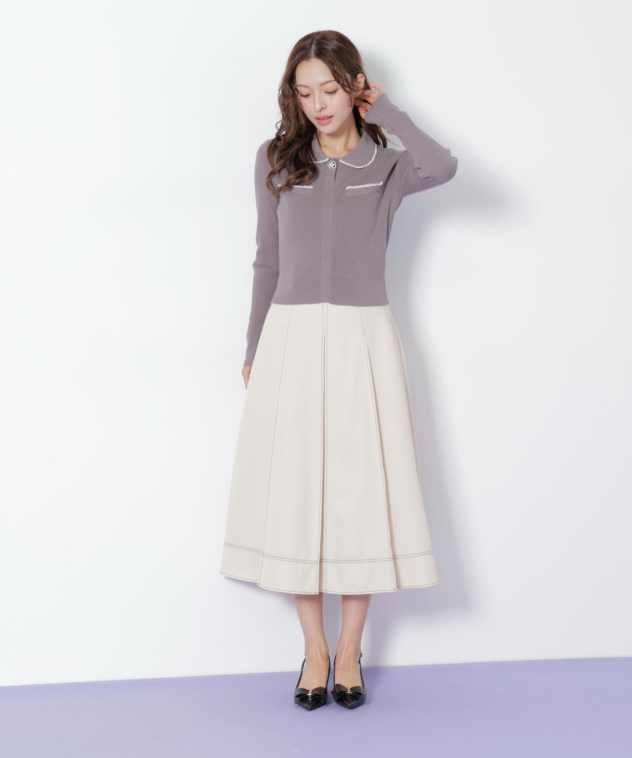 フロント釦配色ステッチスカート