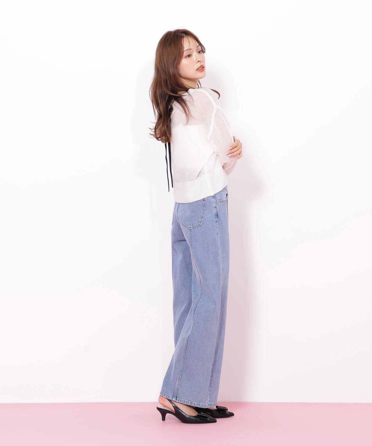 切替えデザインデニムパンツ