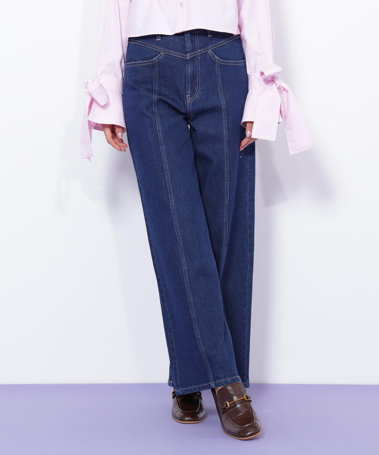 切替えデザインデニムパンツ