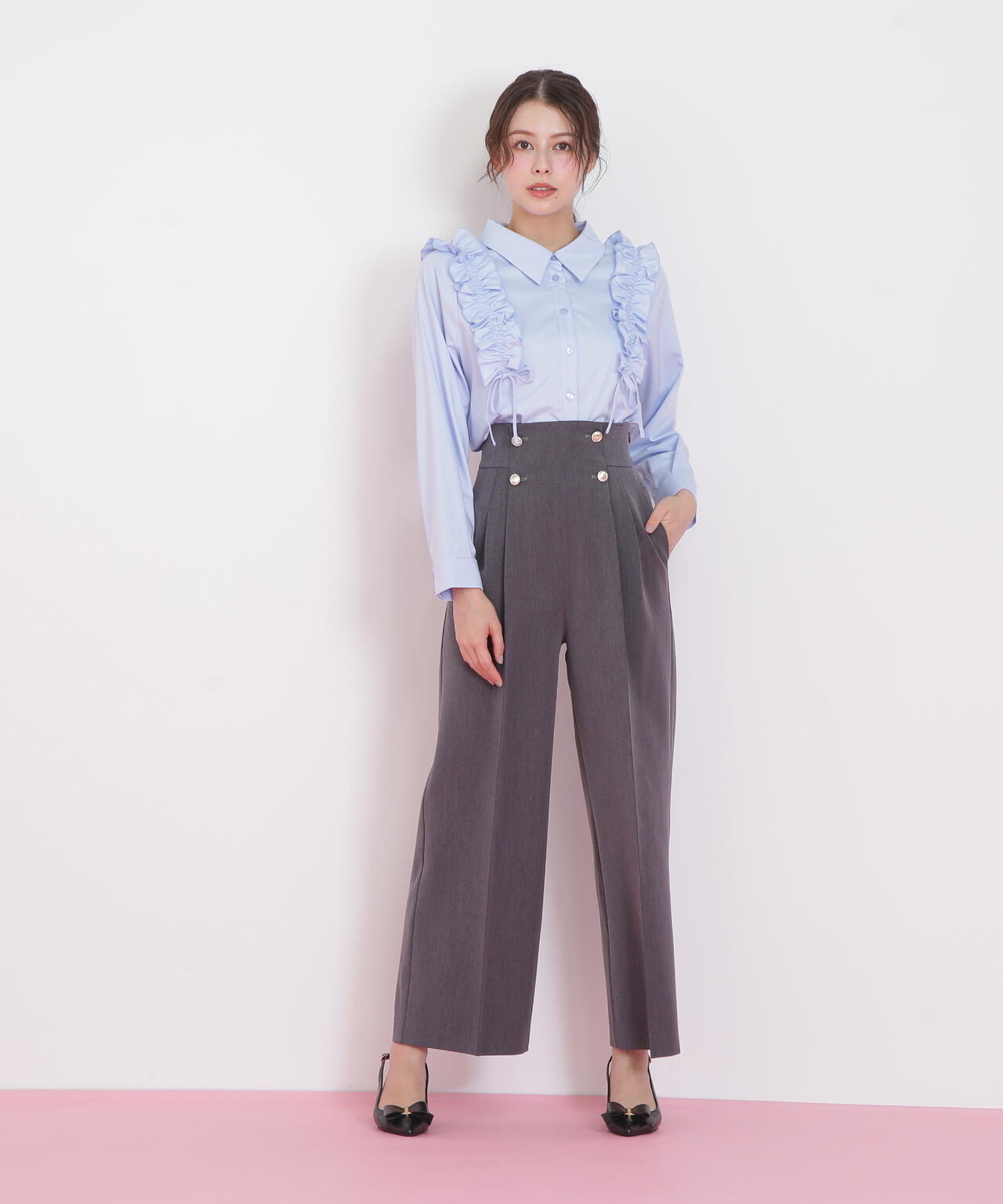 メタル釦ストレートイージーパンツ