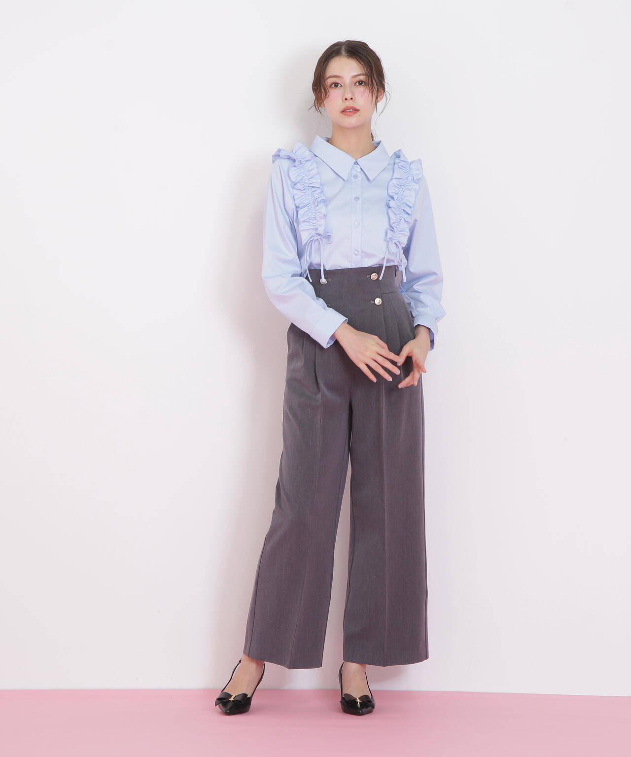 メタル釦ストレートイージーパンツ