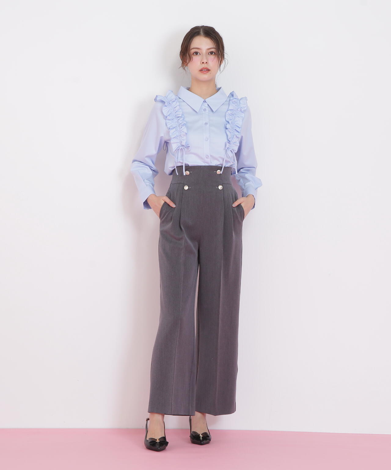 メタル釦ストレートイージーパンツ