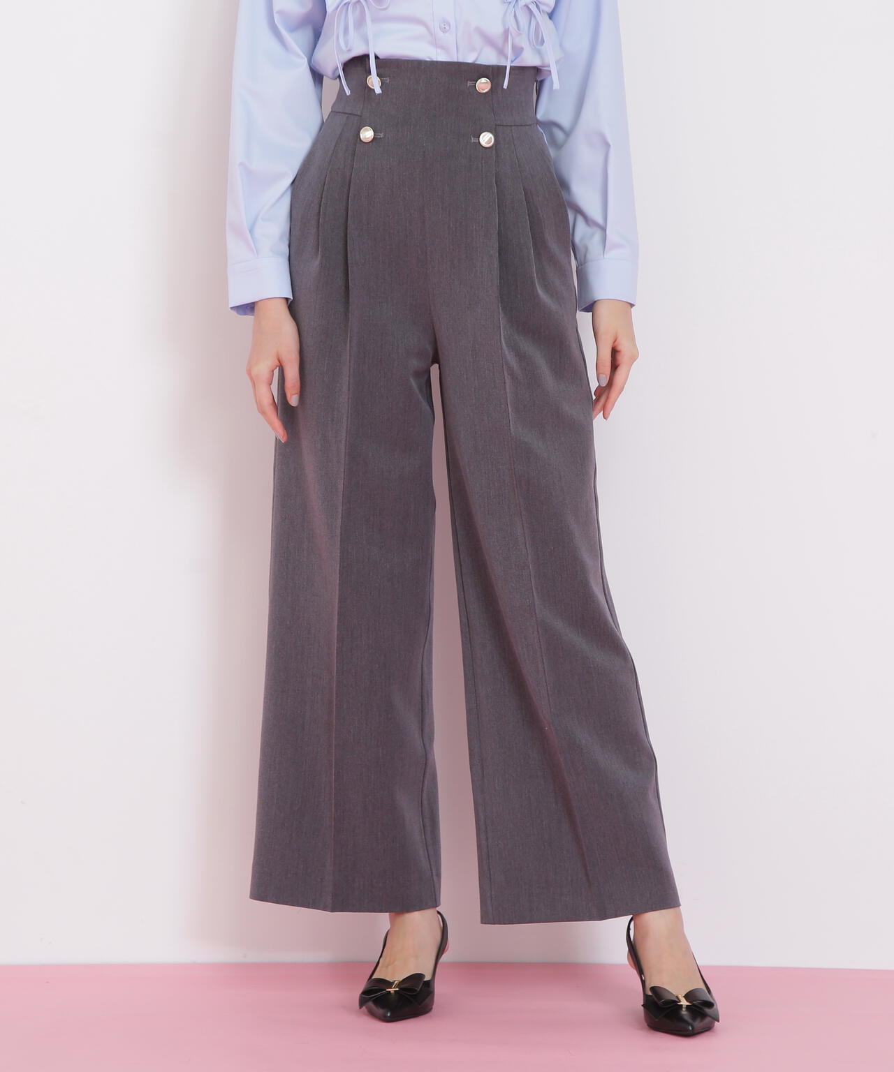 メタル釦ストレートイージーパンツ