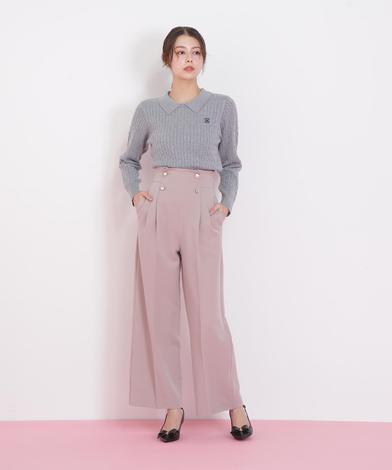 メタル釦ストレートイージーパンツ