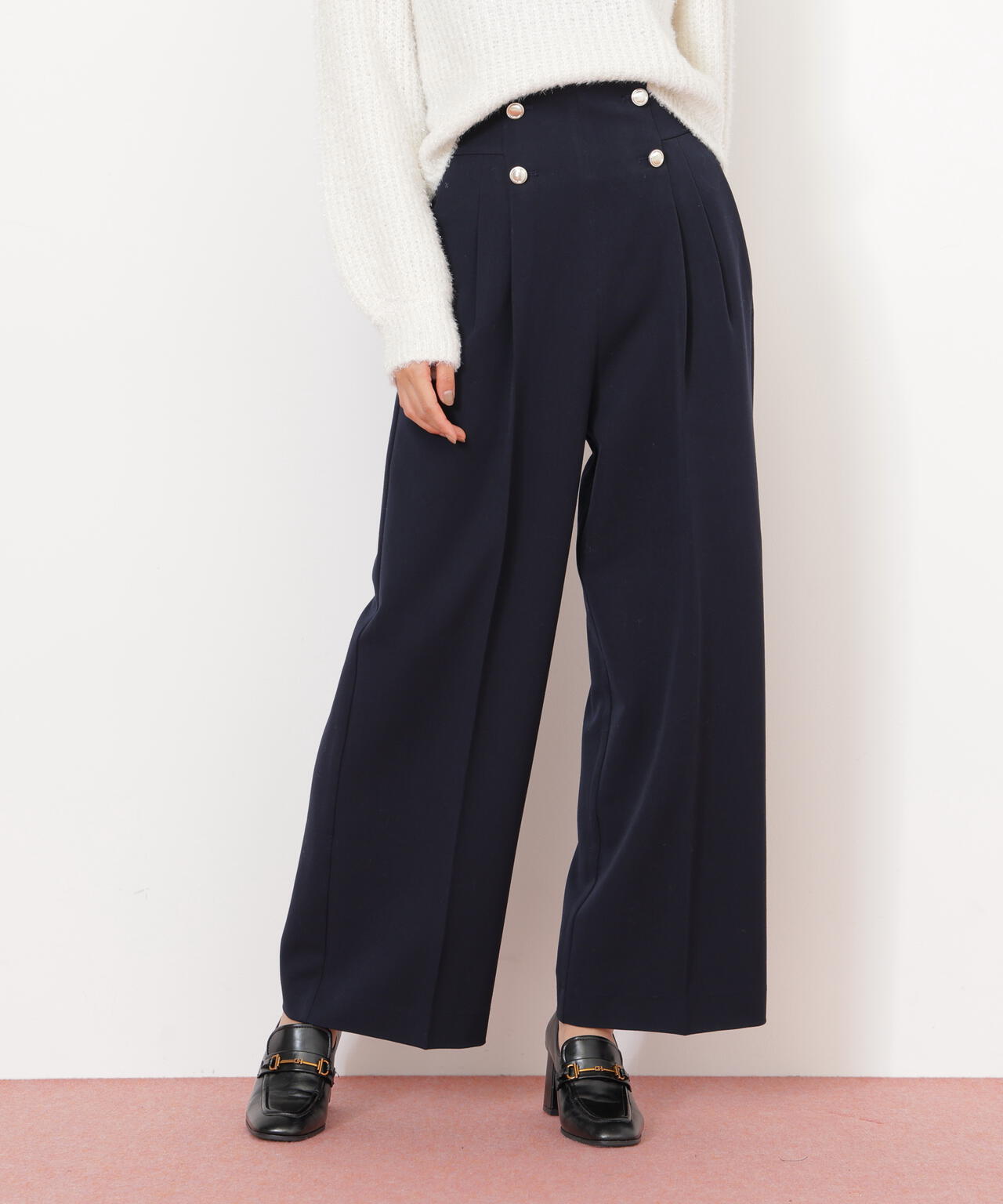 メタル釦ストレートイージーパンツ