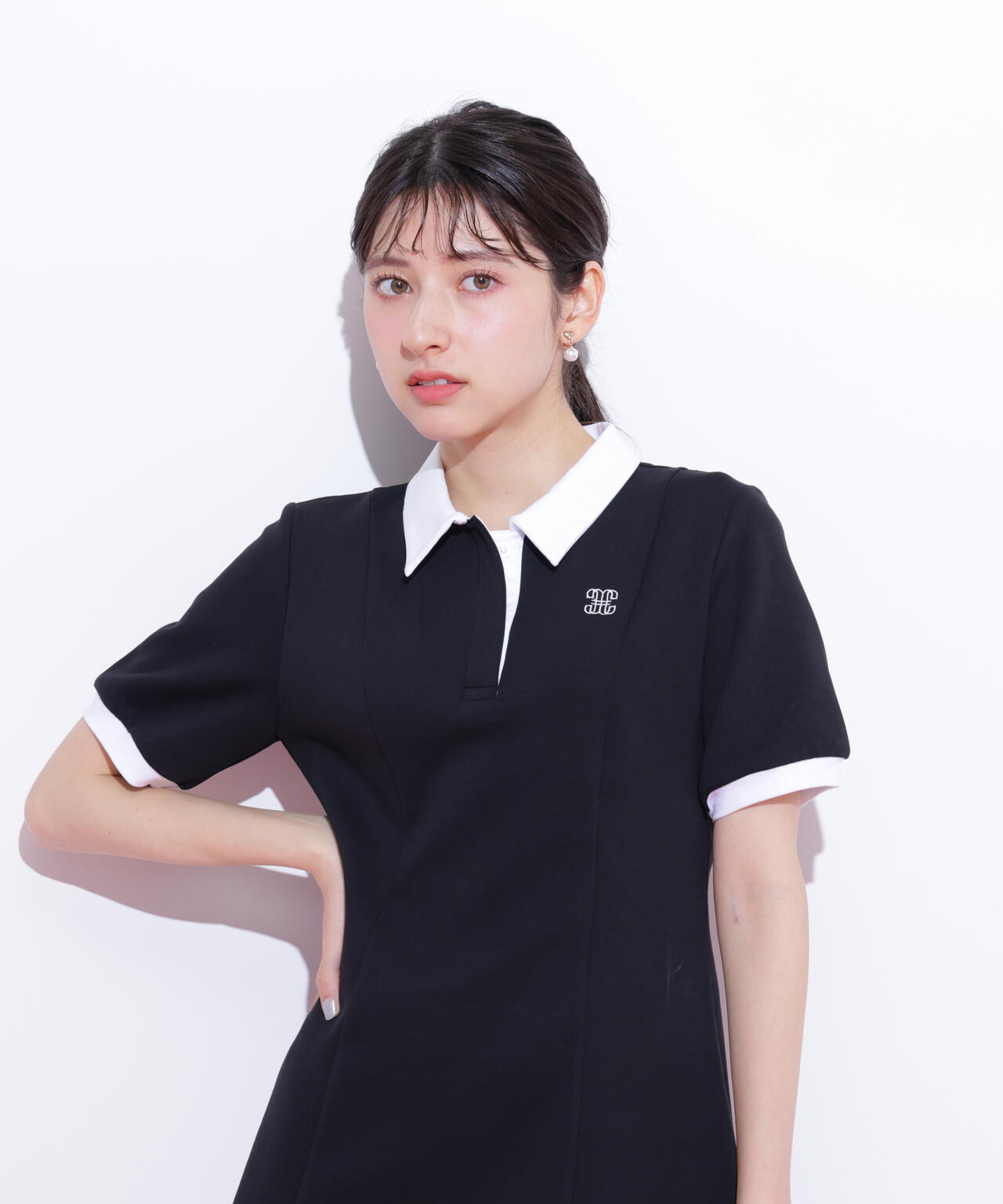 ポロ衿カットソーワンピース