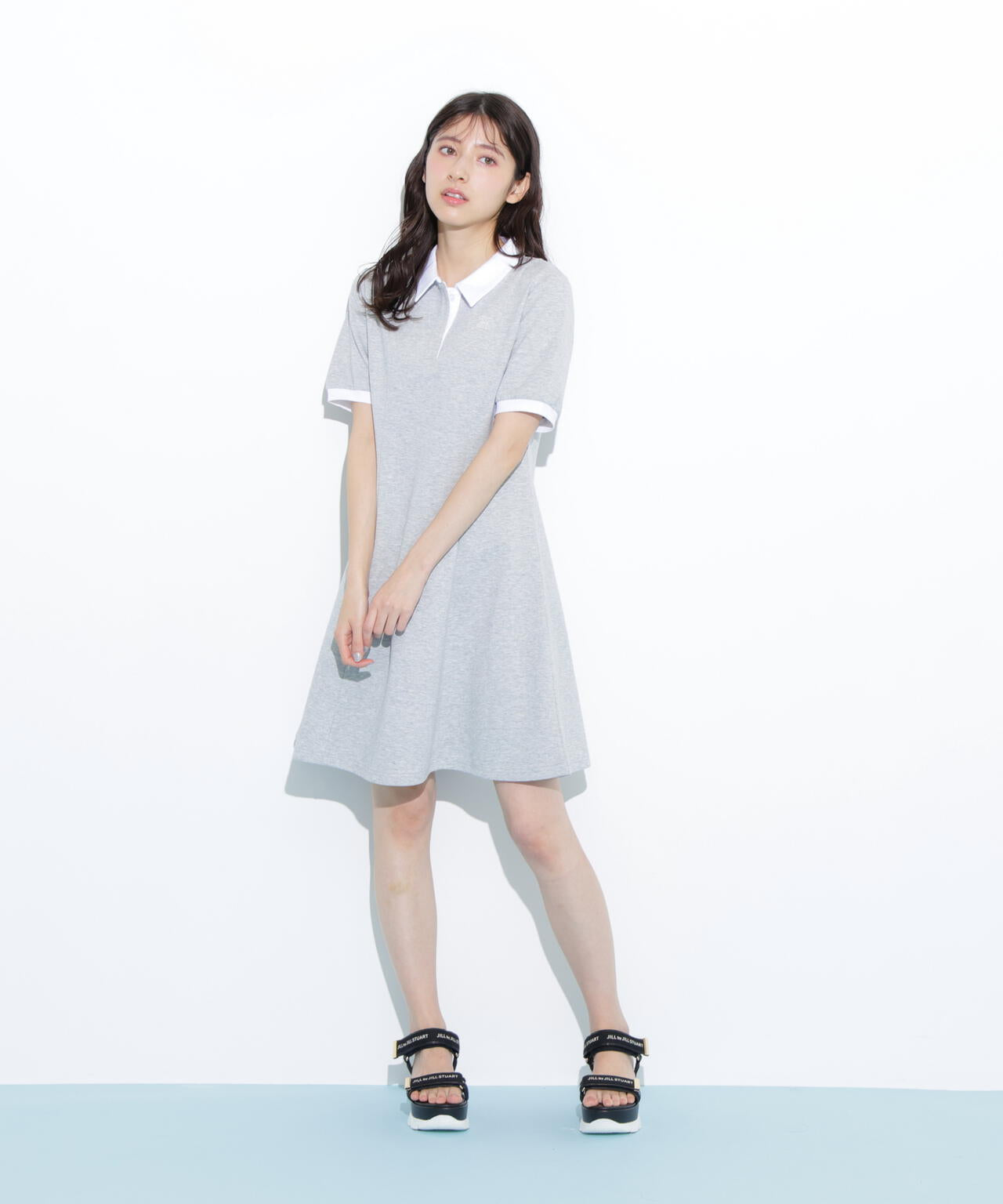 ポロ衿カットソーワンピース